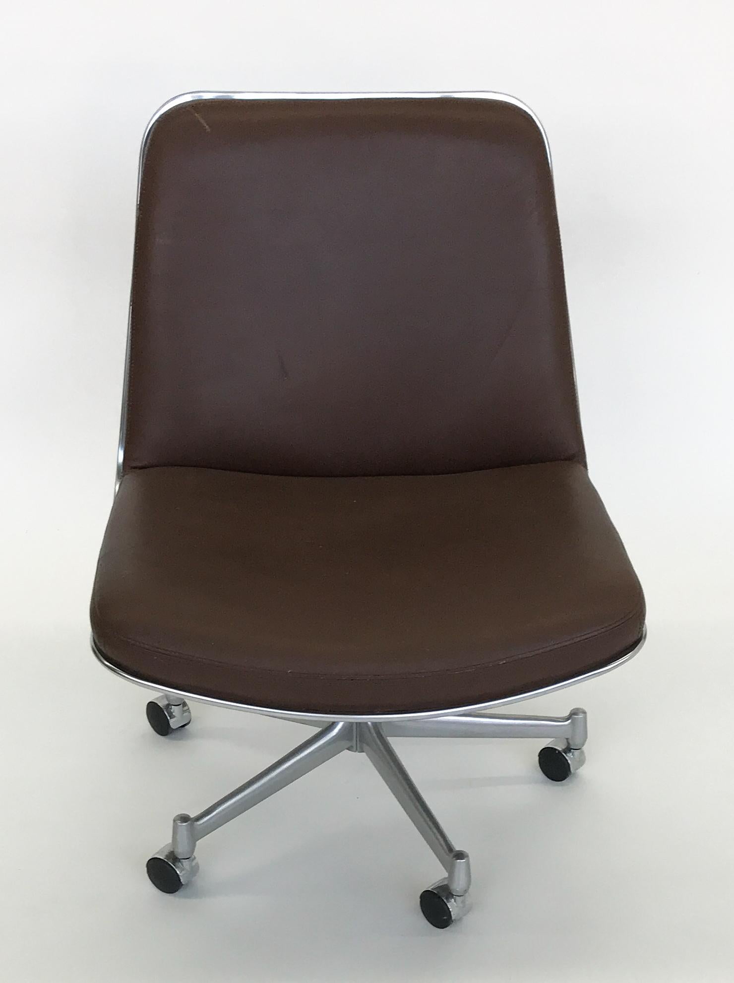 Preben Fabricius & Jørgen Kastholm Rollable Lounge Office Chair Brown Leather For Sale 1