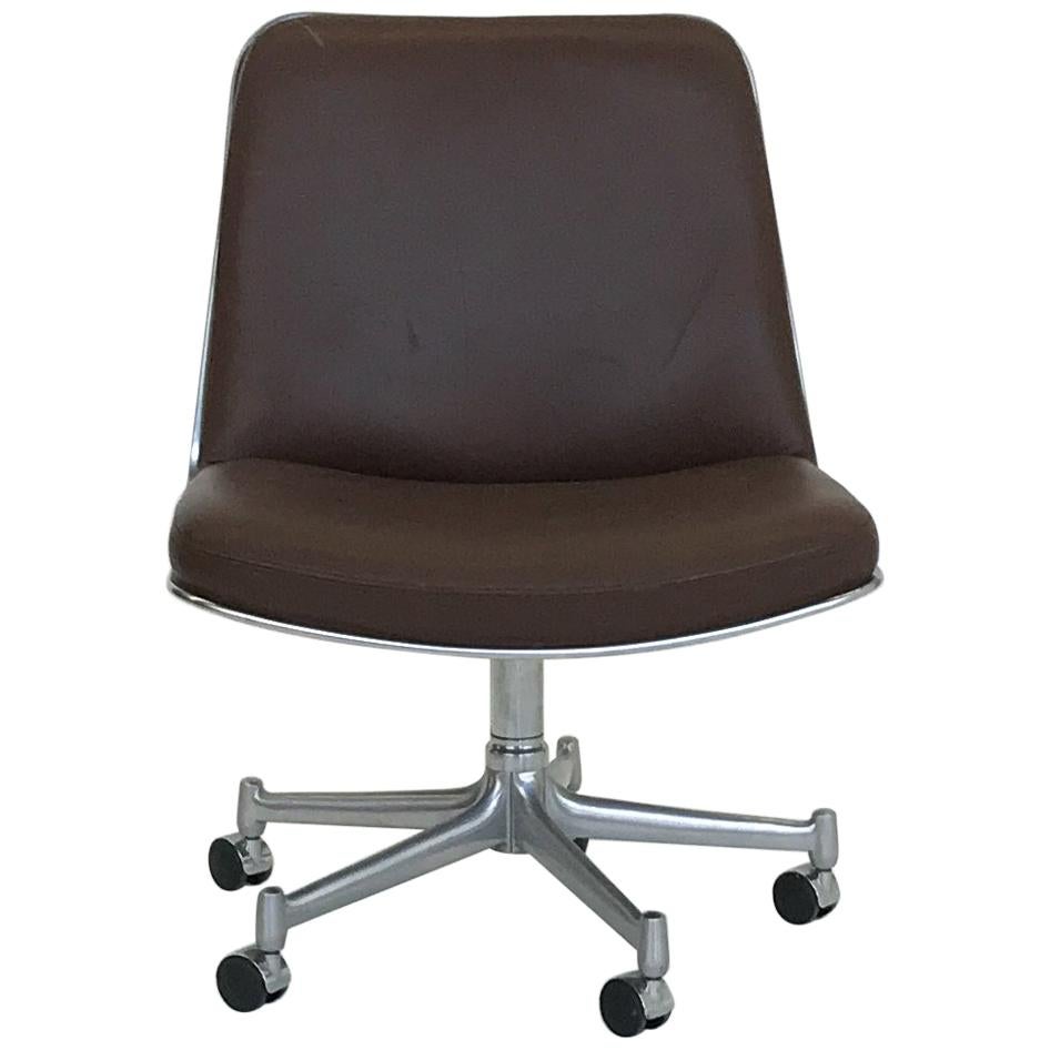 Preben Fabricius & Jørgen Kastholm Rollable Lounge Office Chair Brown Leather For Sale