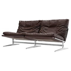 Preben Fabricius & Jørgen Kastholm Sofa in Brown Leather and Steel