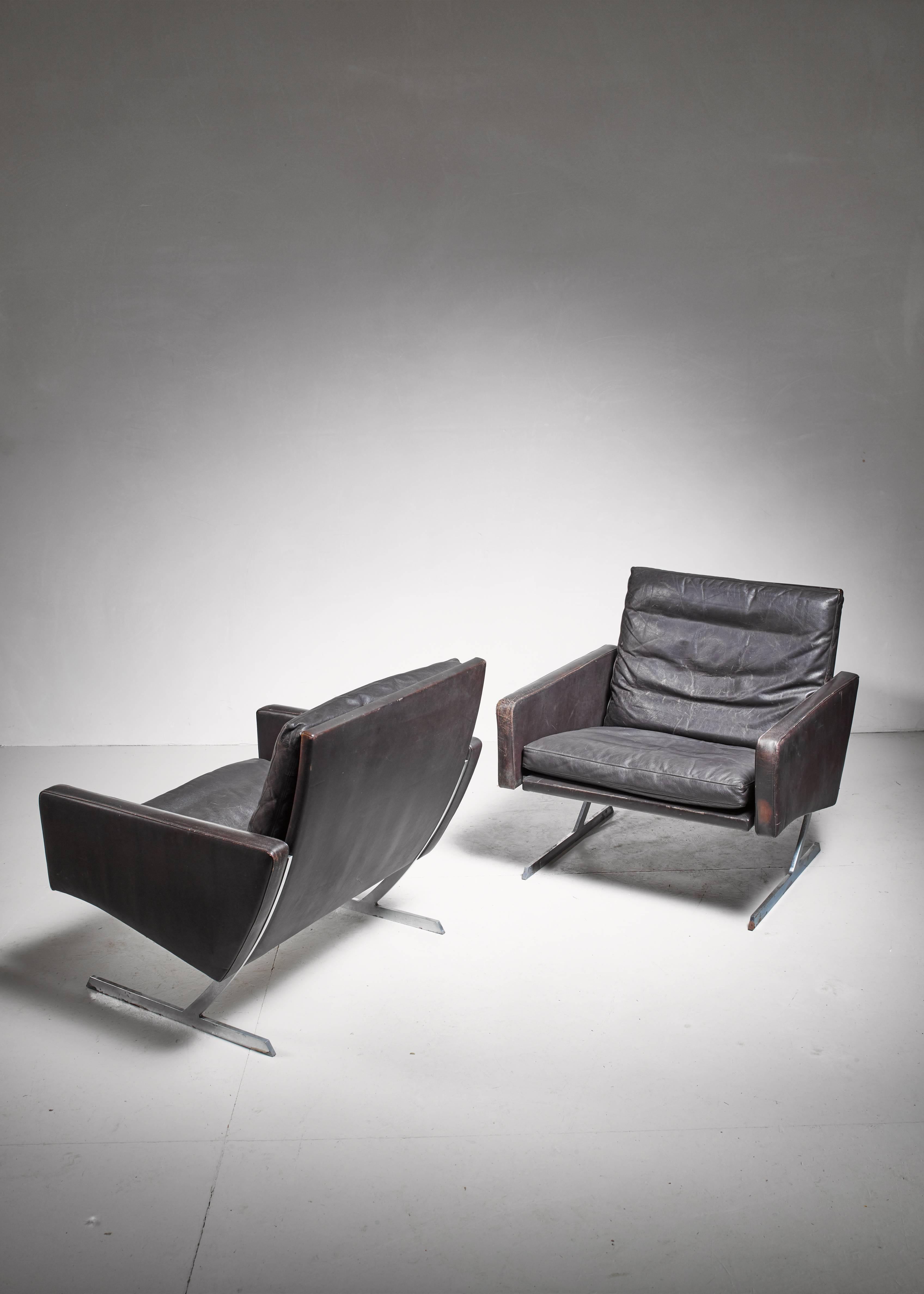 Mid-Century Modern Preben Fabricius Pair of BO 701 Chairs in Dark Brown Leather, Germany, 1970 For Sale