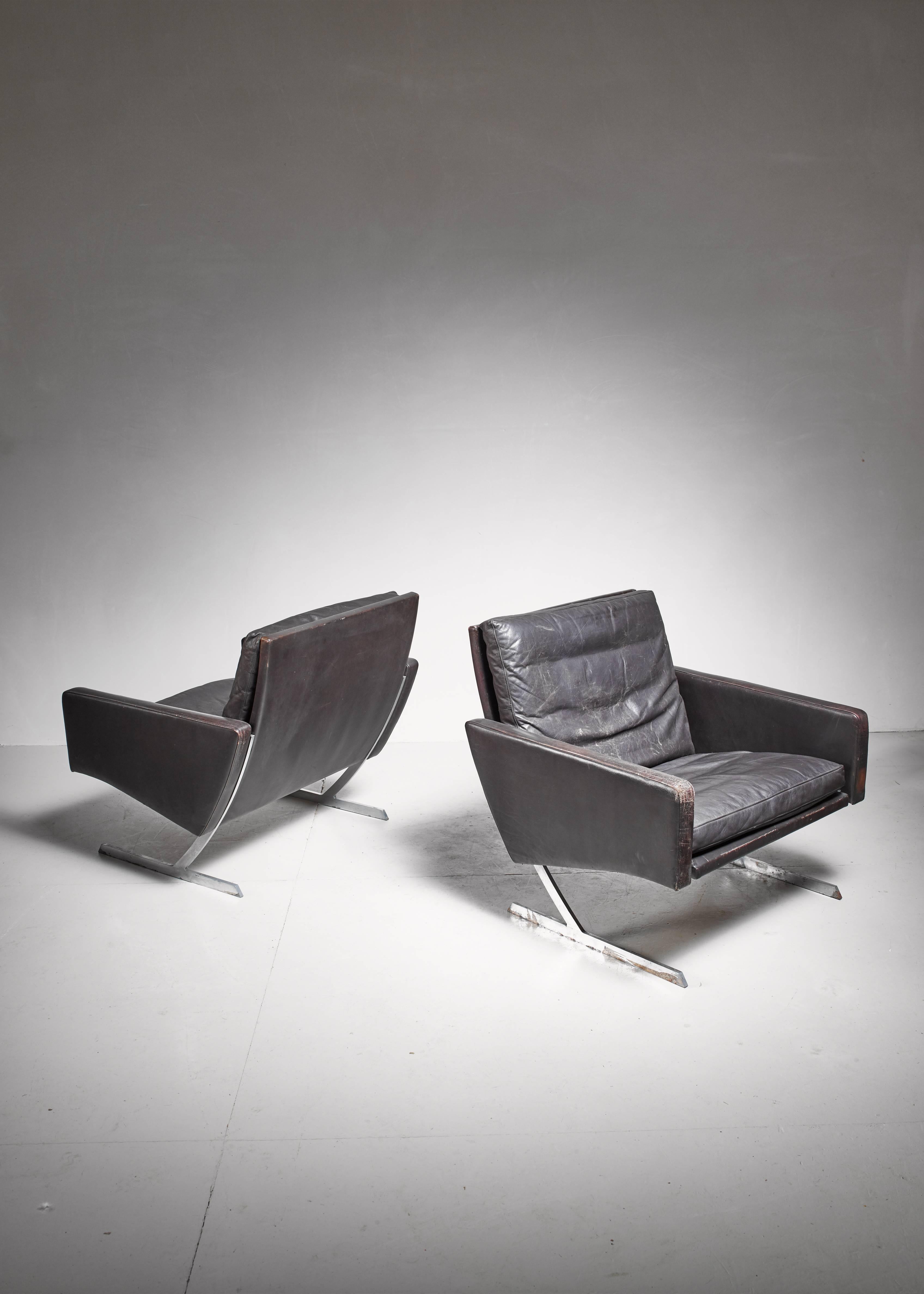 Preben Fabricius Pair of BO 701 Chairs in Dark Brown Leather, Germany, 1970 In Excellent Condition For Sale In Maastricht, NL