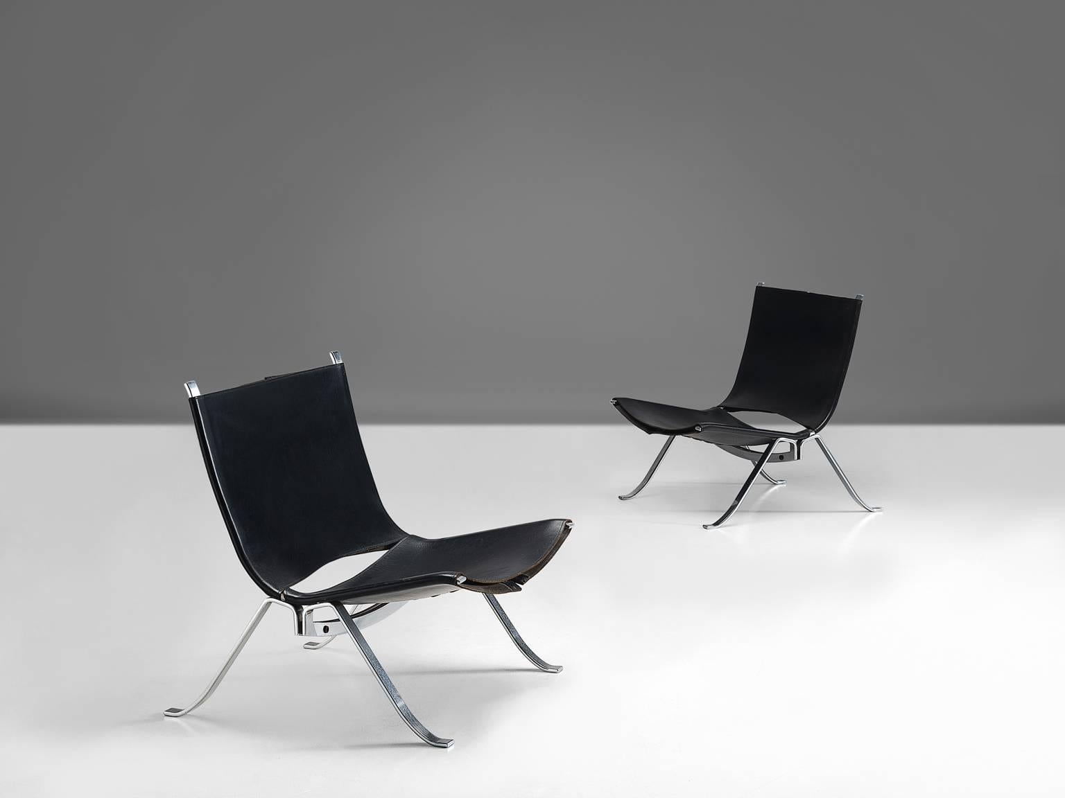 Scandinavian Modern Preben Fabricius Set of Two Easy Chairs in Black Leather