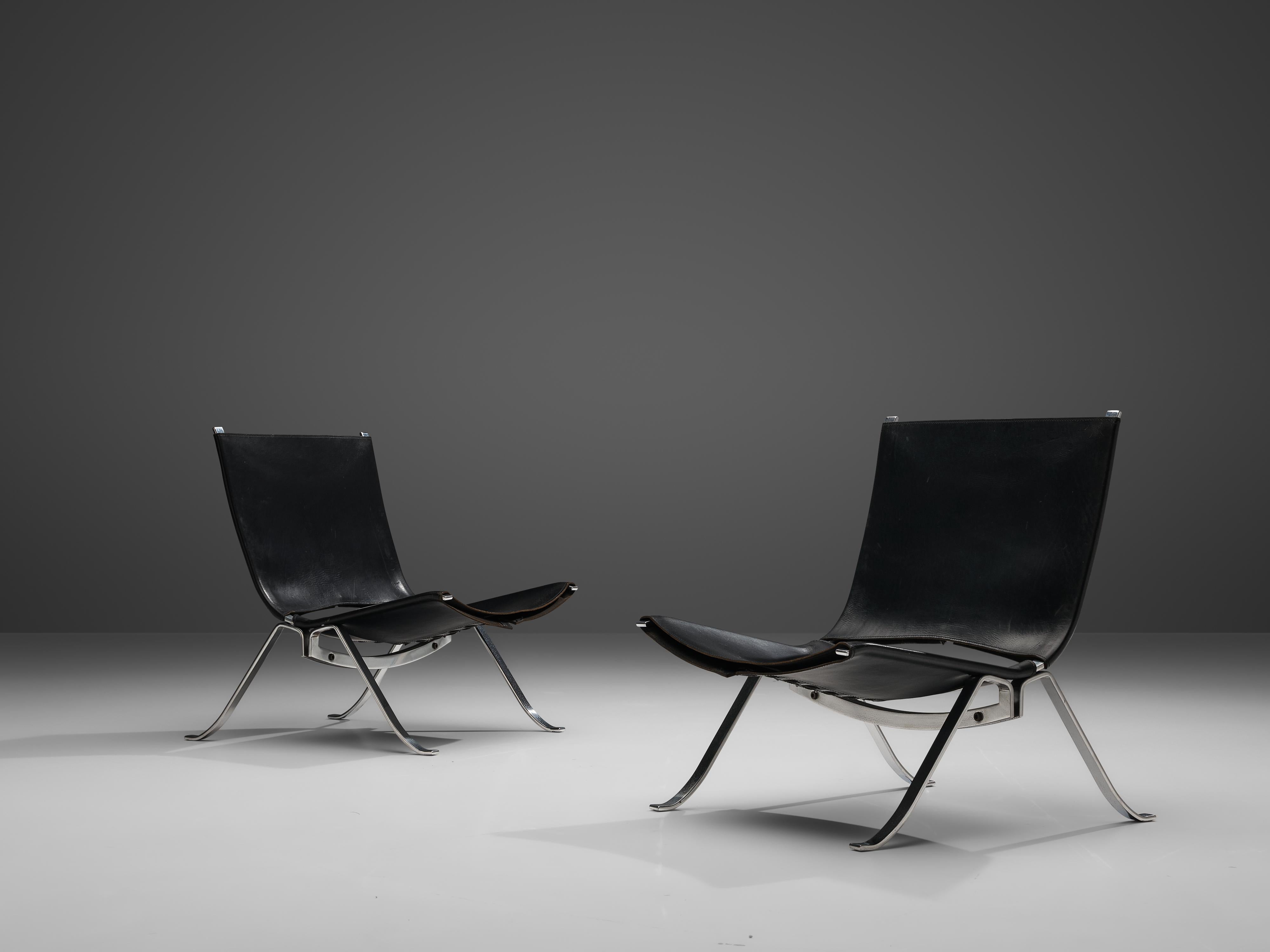 Danish Preben Fabricius Set of Two Lounge Chairs in Black Leather