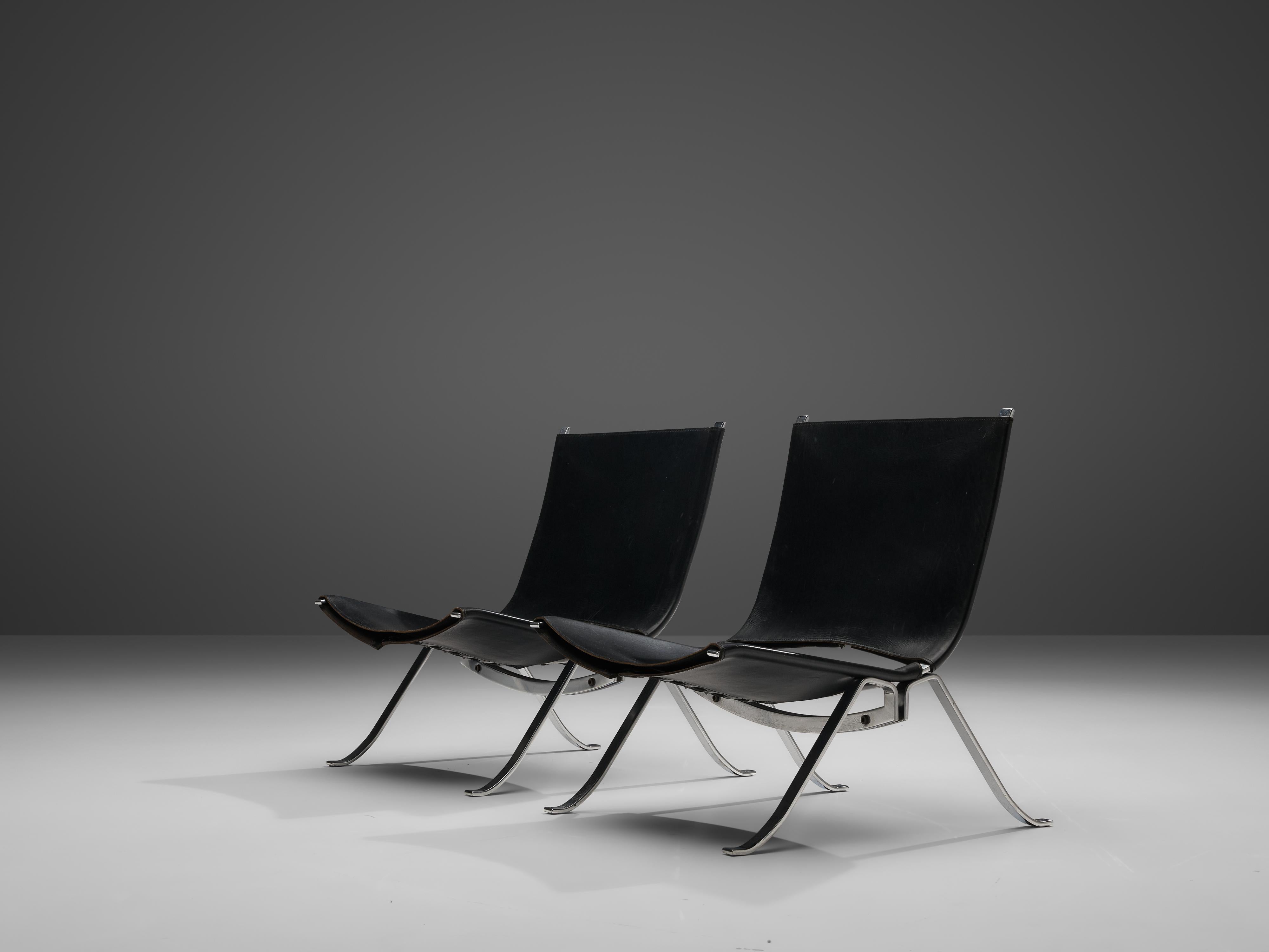 Late 20th Century Preben Fabricius Set of Two Lounge Chairs in Black Leather