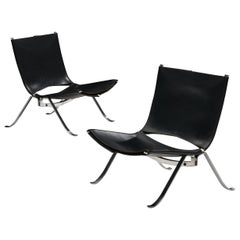 Preben Fabricius Set of Two Lounge Chairs in Black Leather