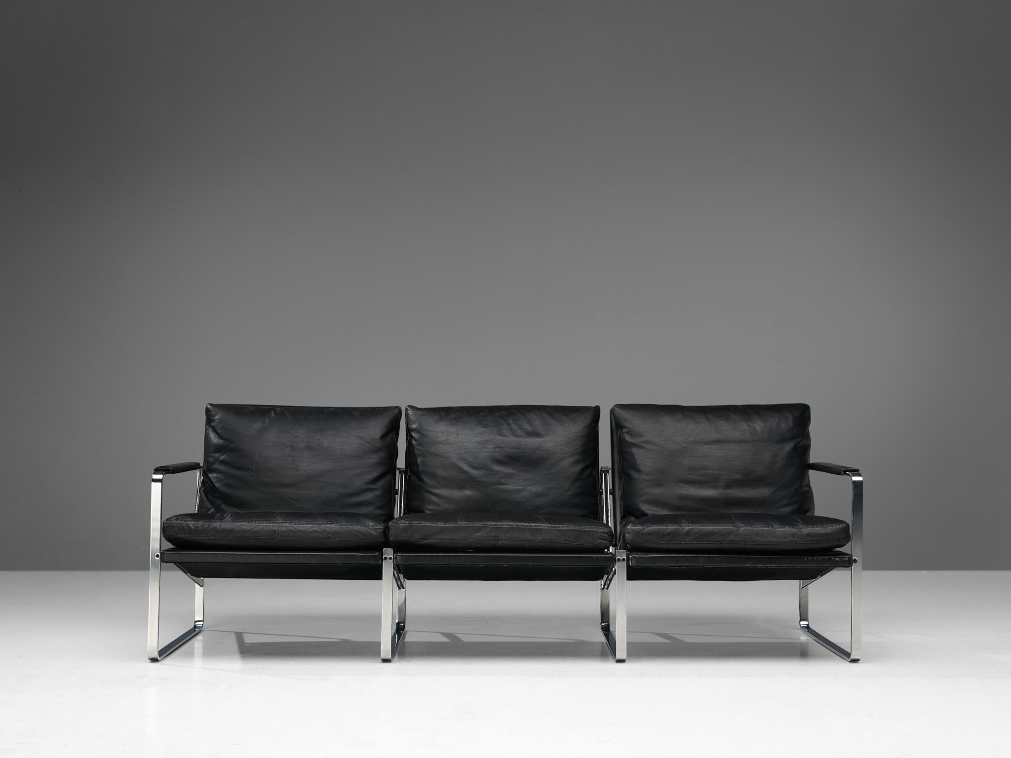 Scandinavian Modern Preben Fabricius Three-Seat Leather Sofa