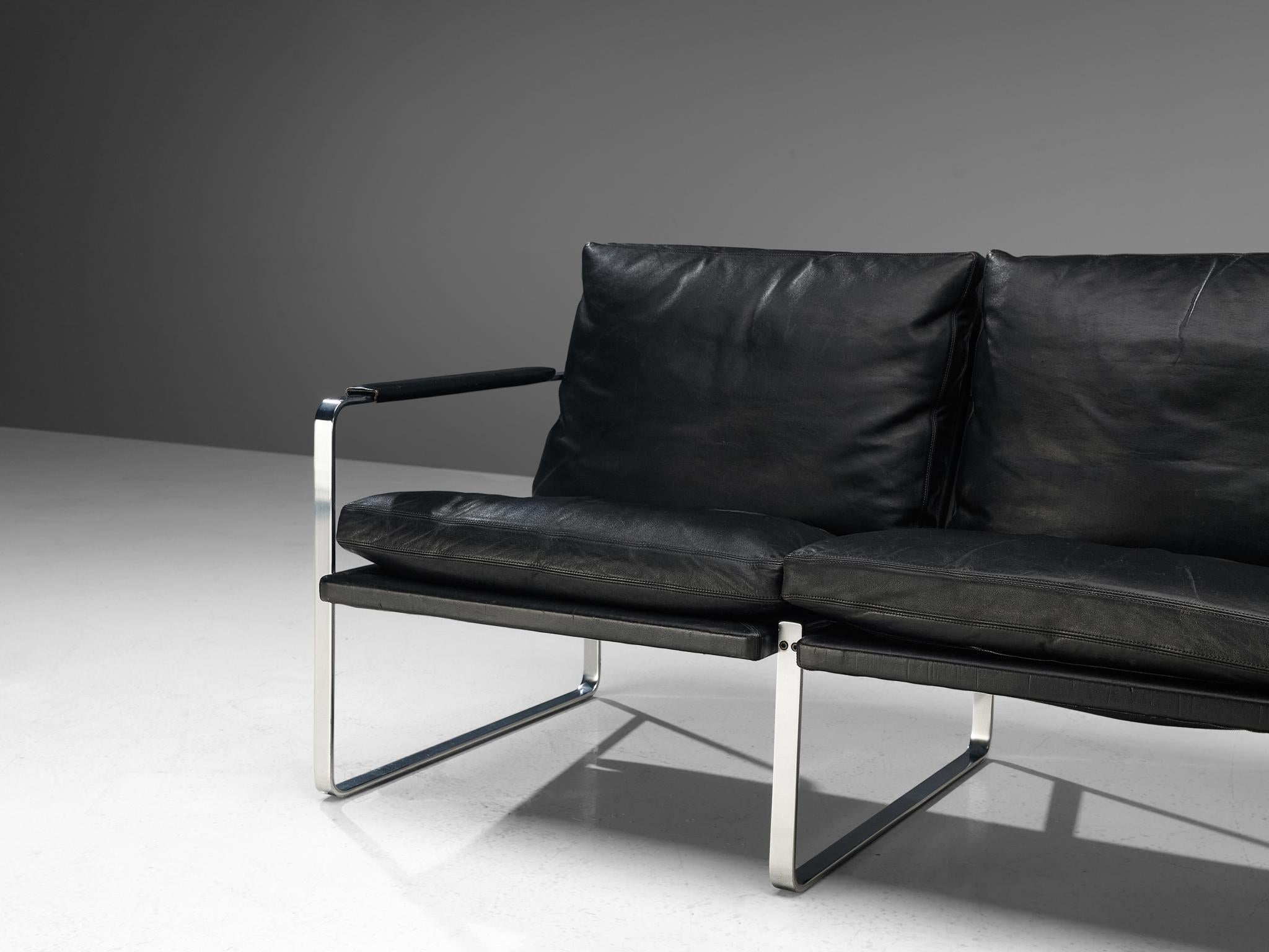 Mid-20th Century Preben Fabricius Three-Seat Leather Sofa