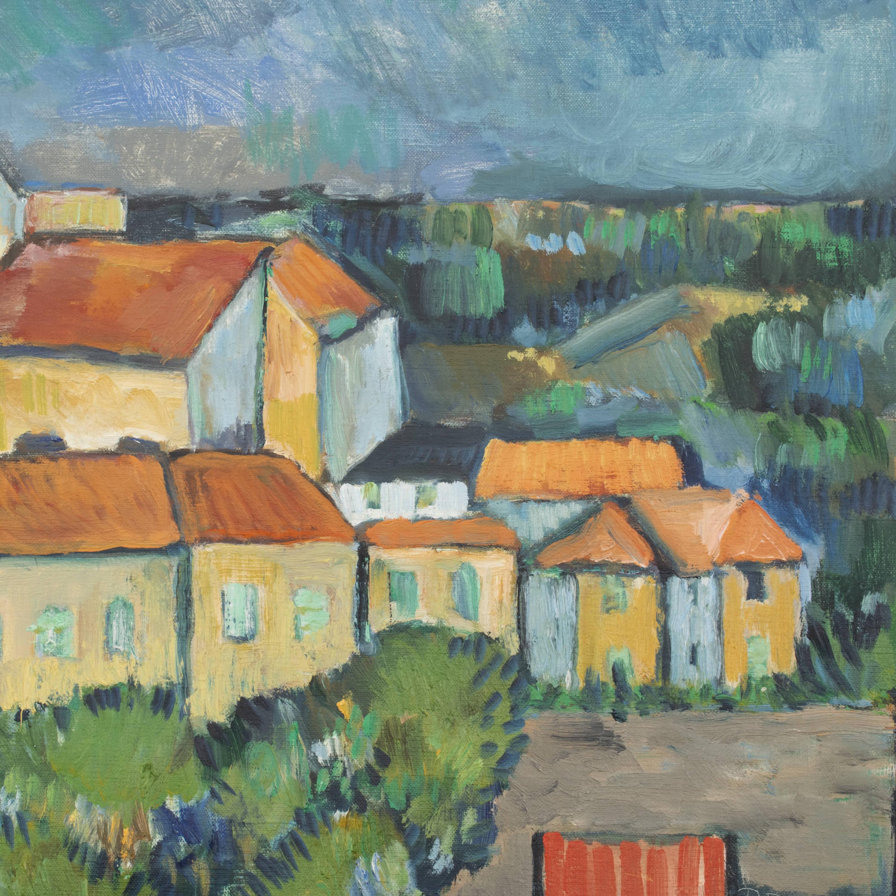 Scandinavian Modern Preben Fjederholt, View of Italian City, Oil on Canvas