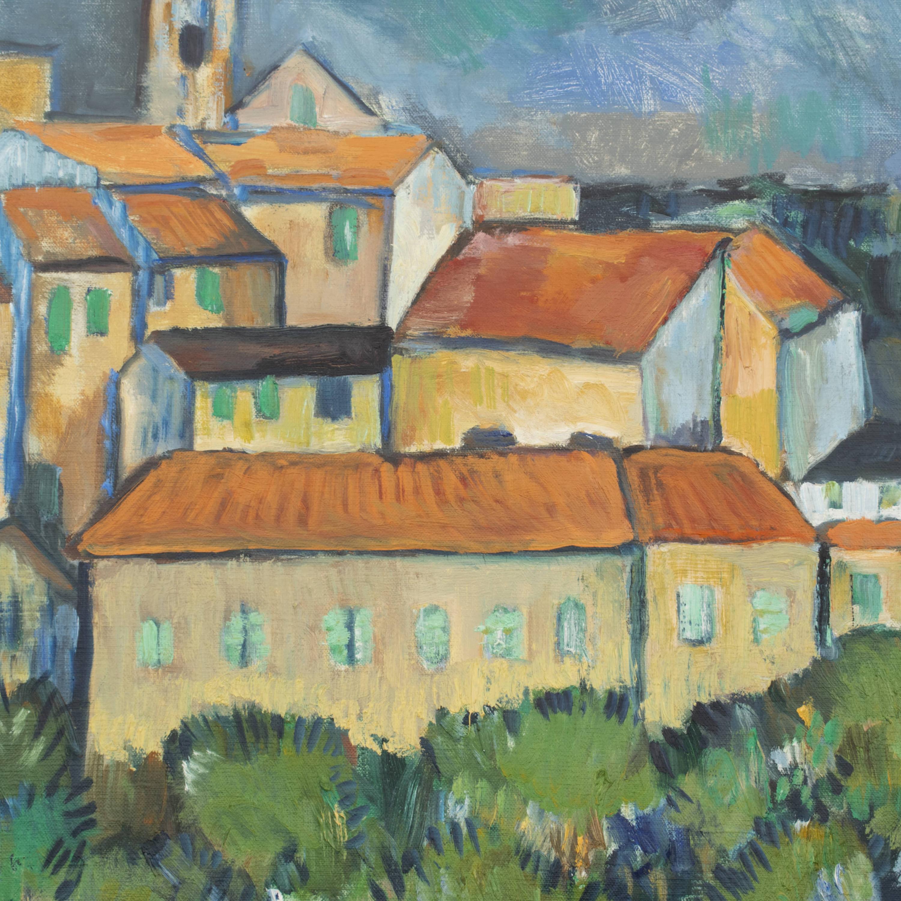 Danish Preben Fjederholt, View of Italian City, Oil on Canvas