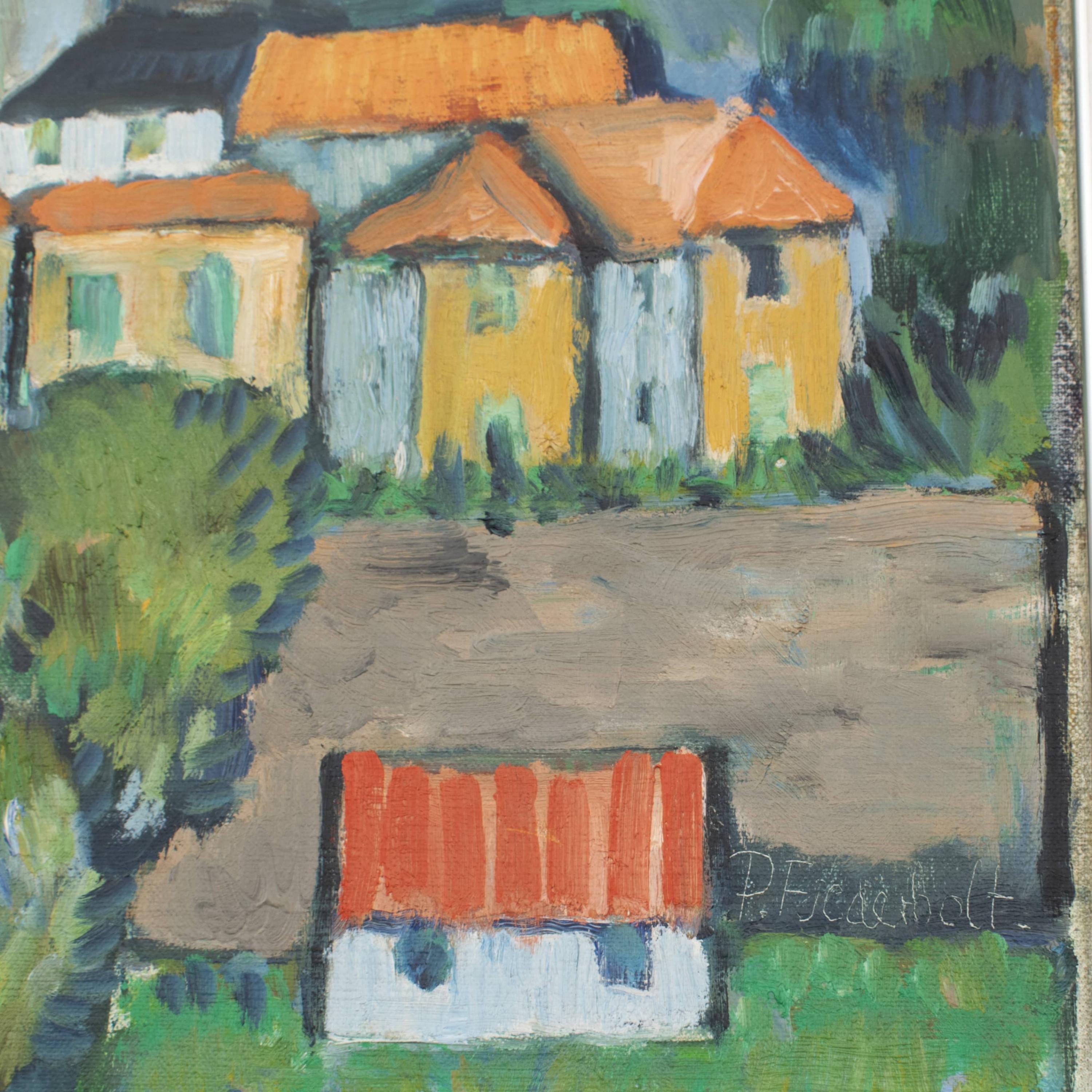 Painted Preben Fjederholt, View of Italian City, Oil on Canvas