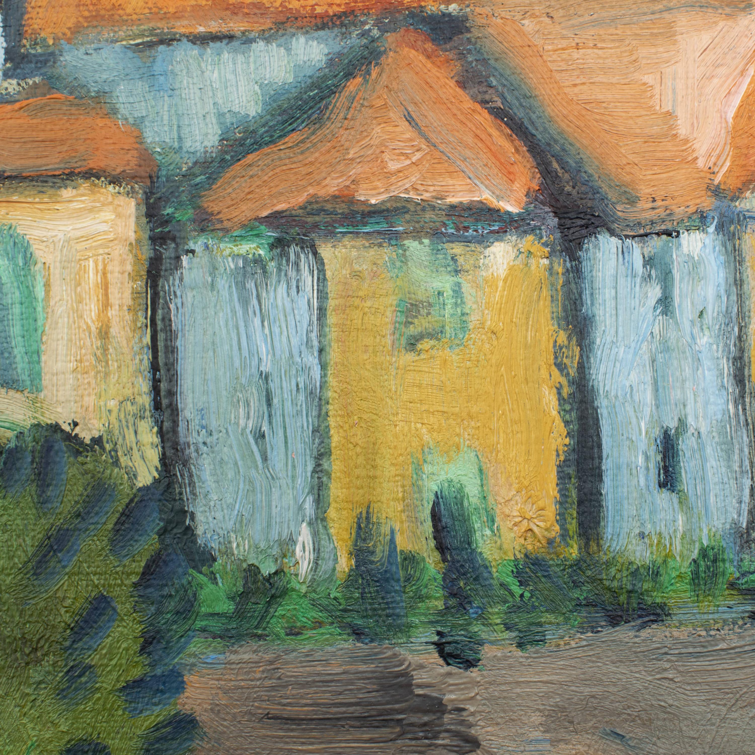 Preben Fjederholt, View of Italian City, Oil on Canvas In Good Condition In Kastrup, DK