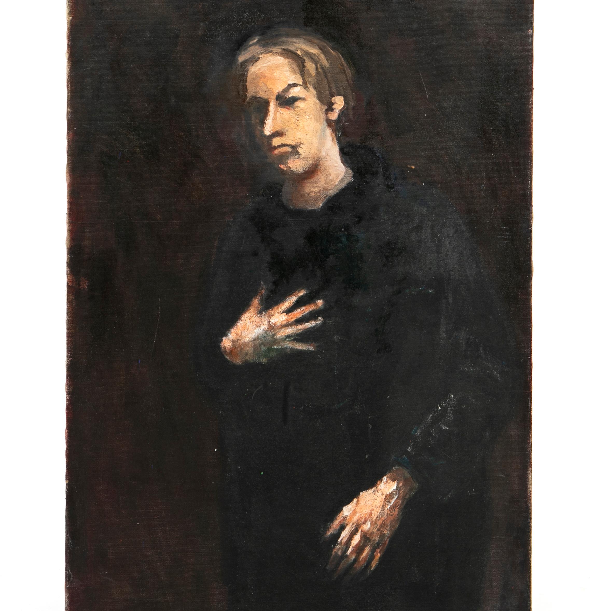 Preben Fjerderholt (Danish, 1955-2000)
“Self-portrait in half figure”. Oil on canvas, 120×78 cm.
Unsigned, unframed, c. 1980.

Literature: Lisbeth Bonde 