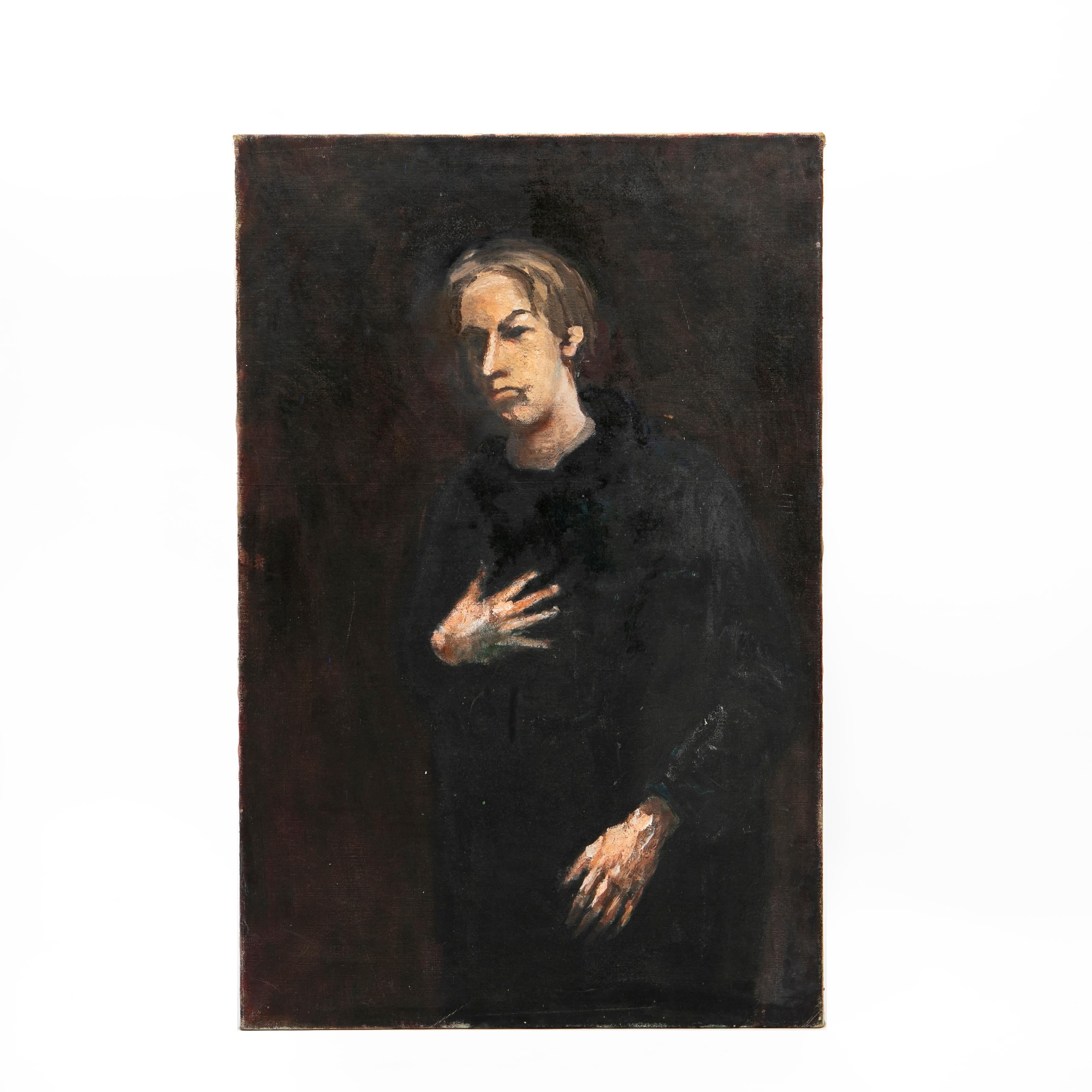Modern Preben Fjerderholt “Self-portrait in half figure”. Oil on canvas For Sale