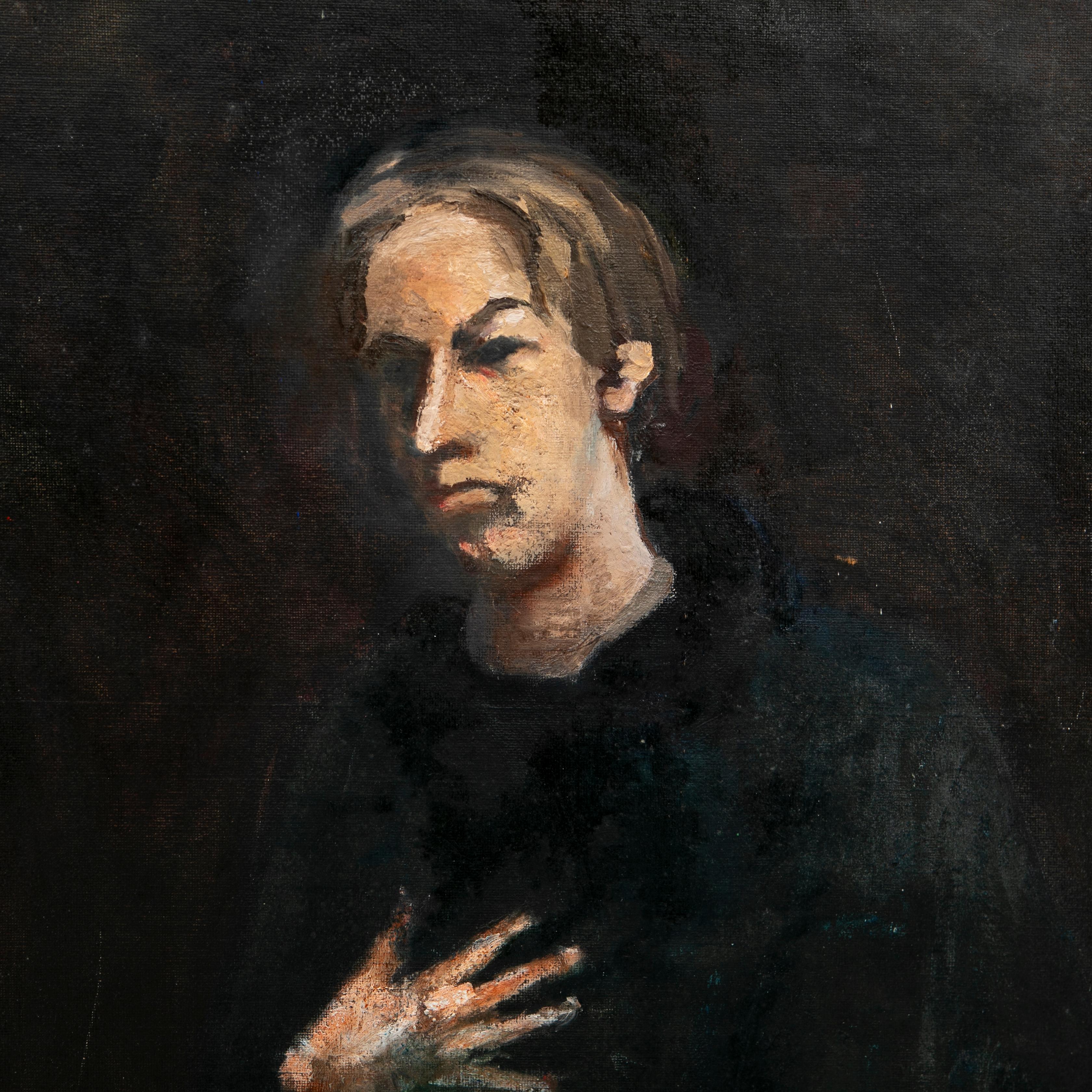 Painted Preben Fjerderholt “Self-portrait in half figure”. Oil on canvas For Sale