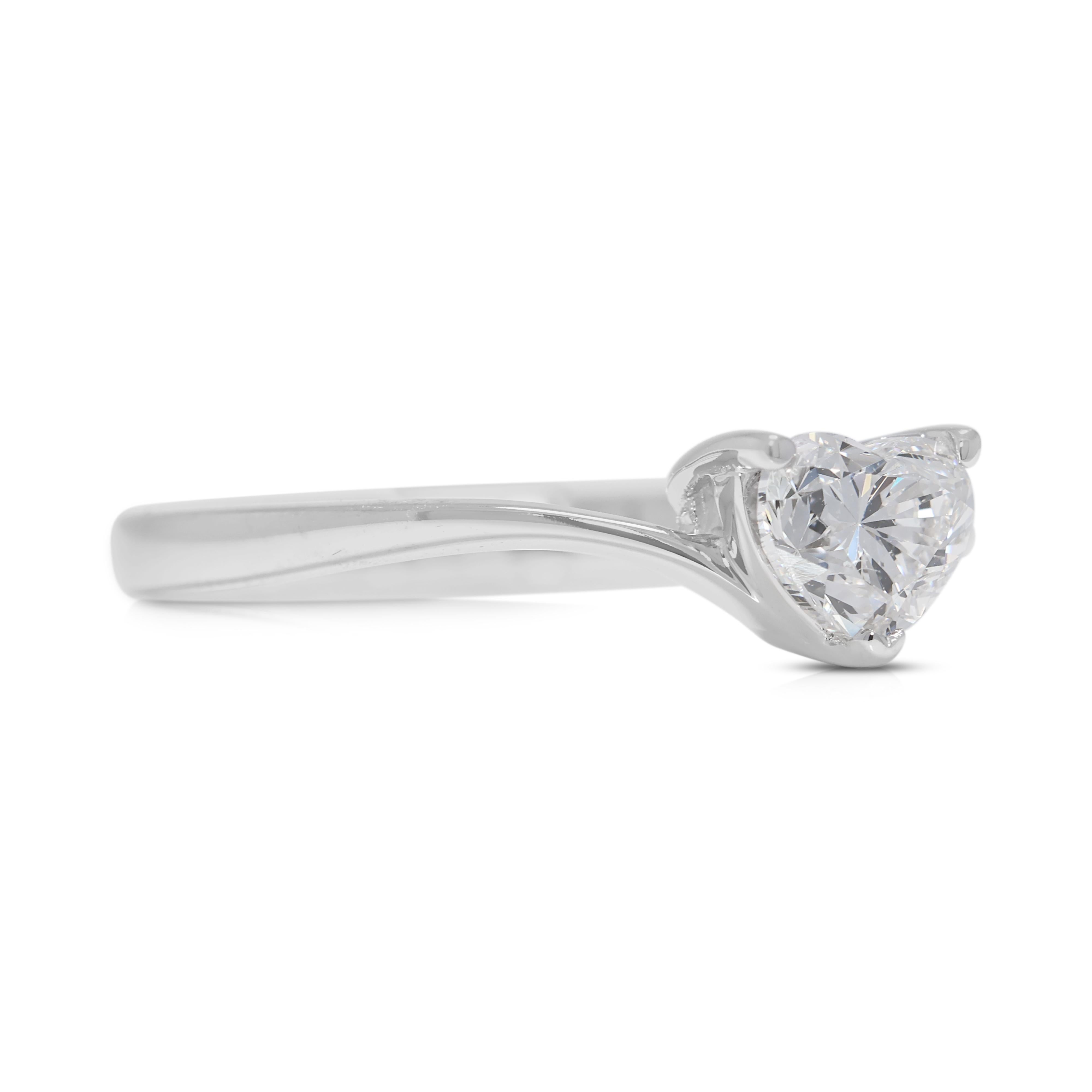 Heart Cut Precious 0.50ct Heart-Shaped Natural Diamond 18K White Gold Ring For Sale