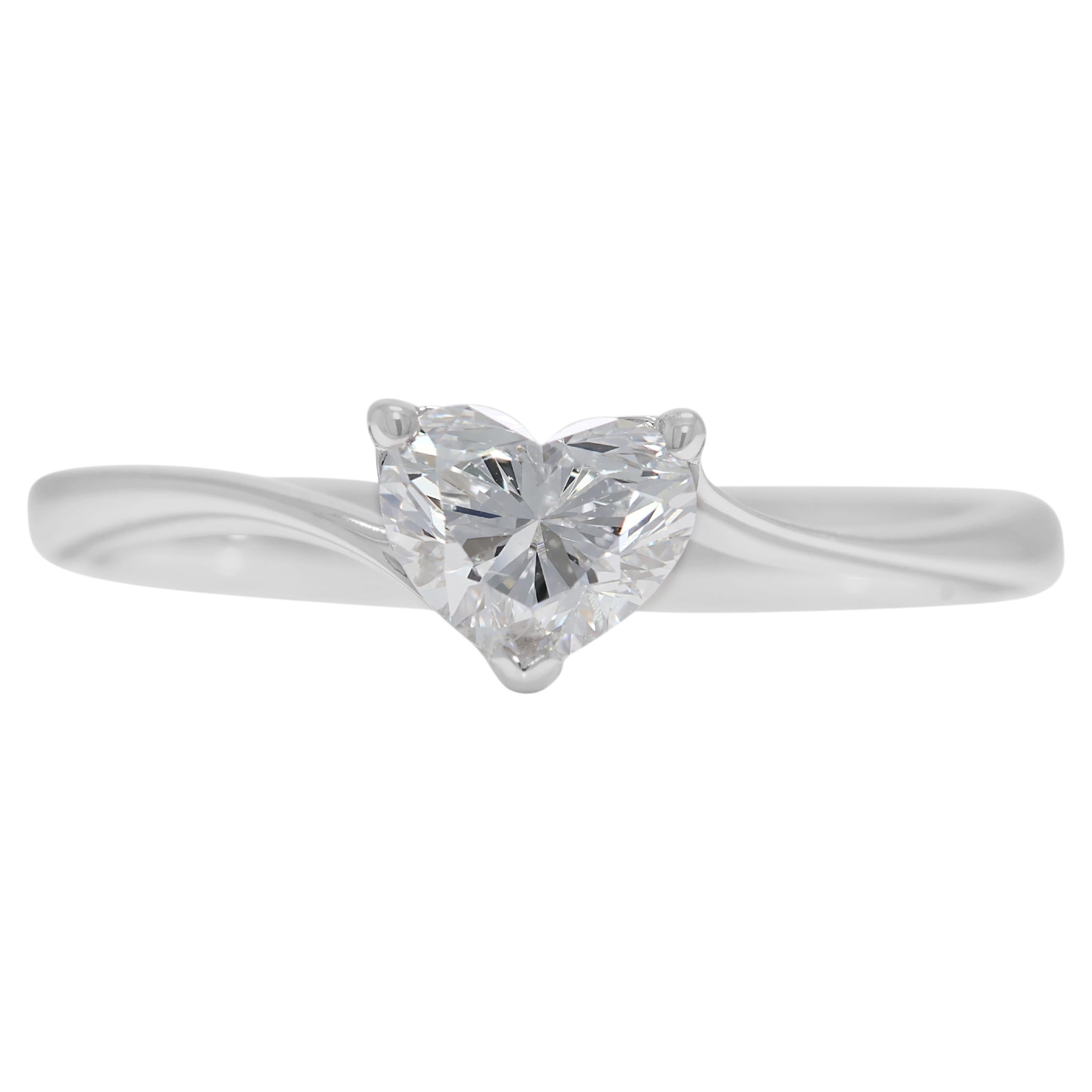 Precious 0.50ct Heart-Shaped Natural Diamond 18K White Gold Ring For Sale