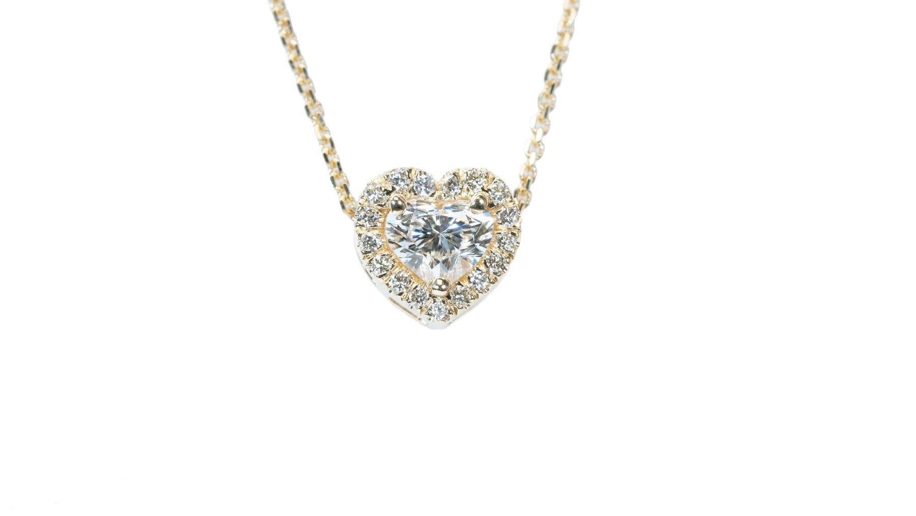 Precious 1.02ct Double Excellent Ideal Cut Diamond Necklace in 18k Yellow Gold For Sale 2