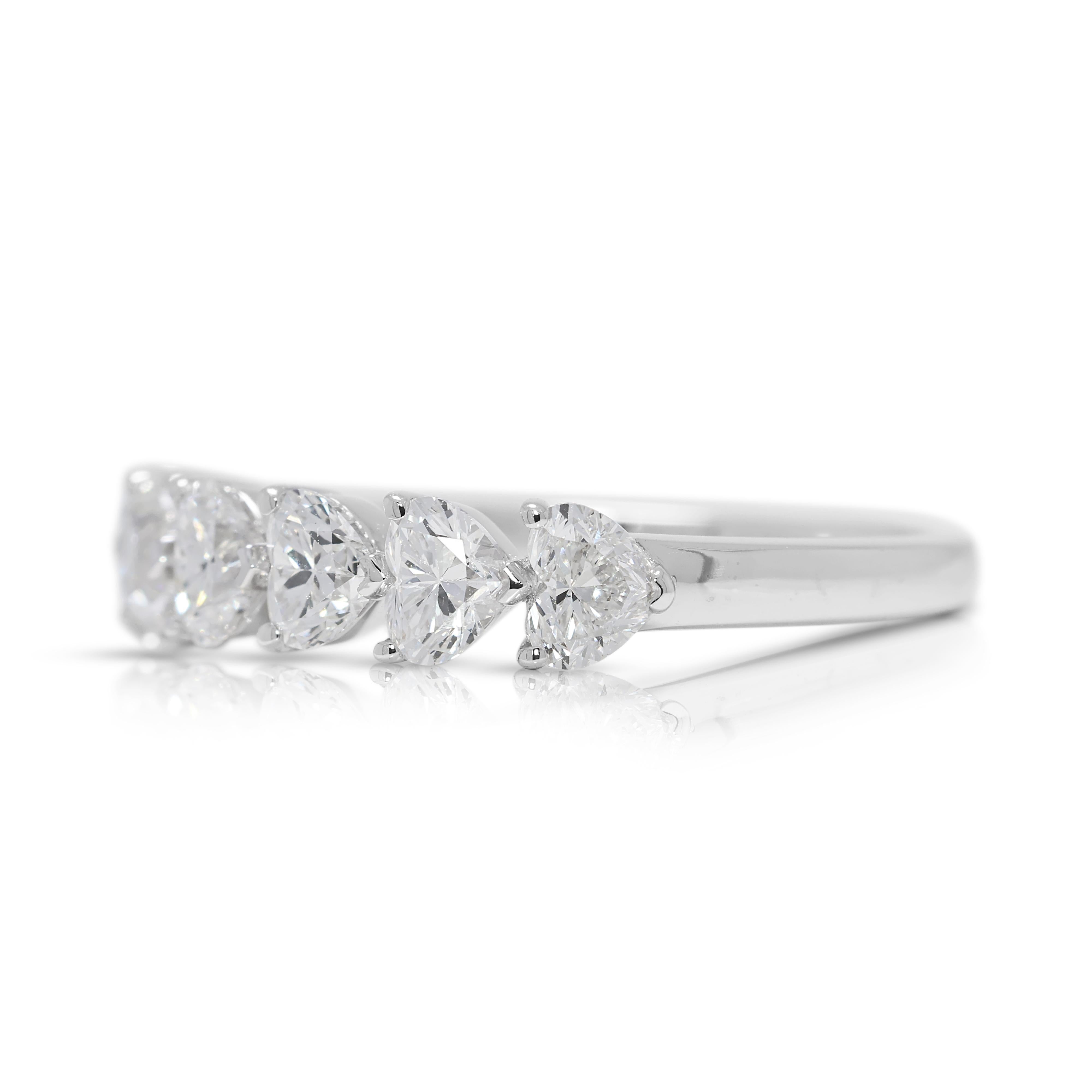 Cuore Preziosa fascia di diamanti naturali a forma di cuore con 6 pietre da 1,08 carati in oro bianco 18 carati in vendita