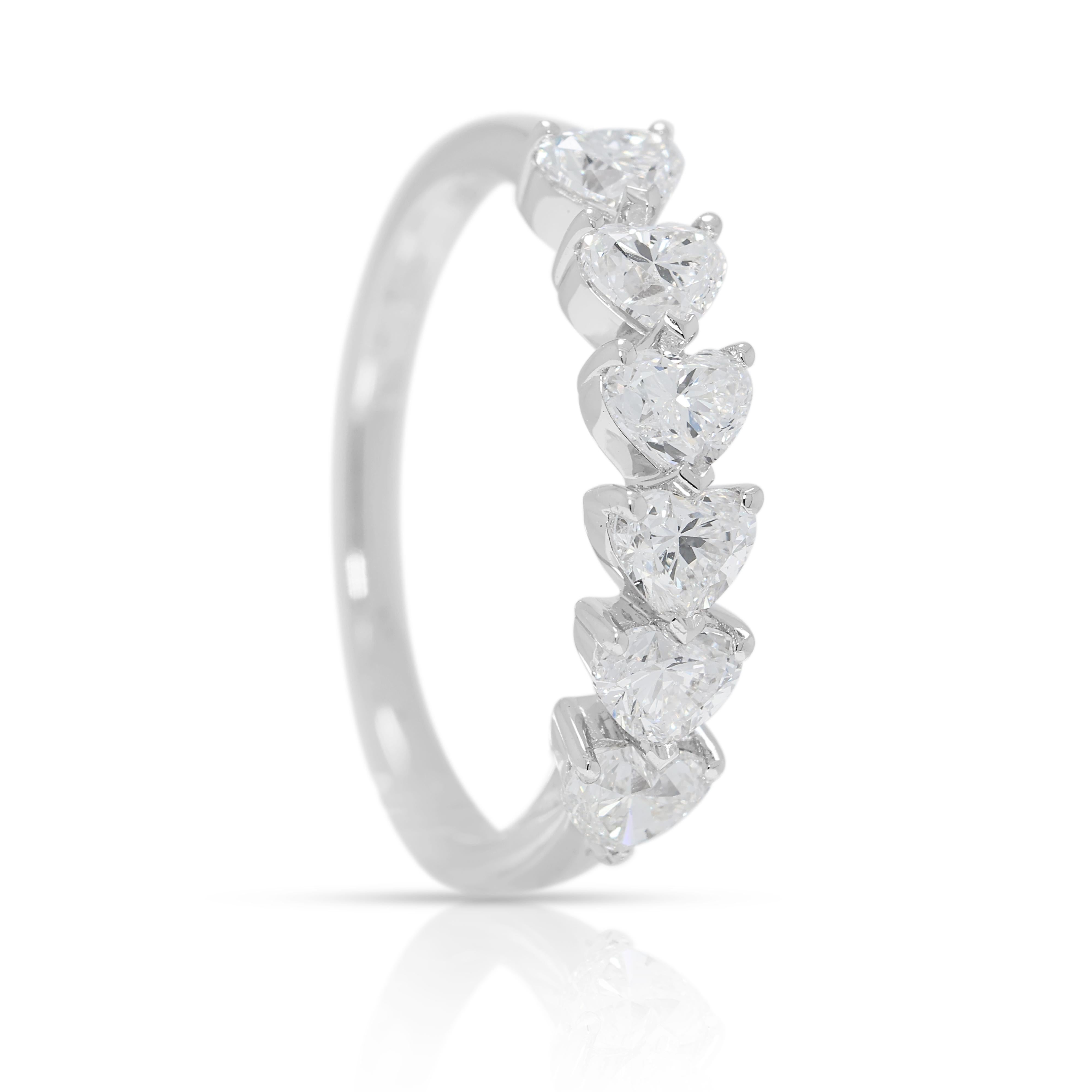 Preziosa fascia di diamanti naturali a forma di cuore con 6 pietre da 1,08 carati in oro bianco 18 carati in vendita 1