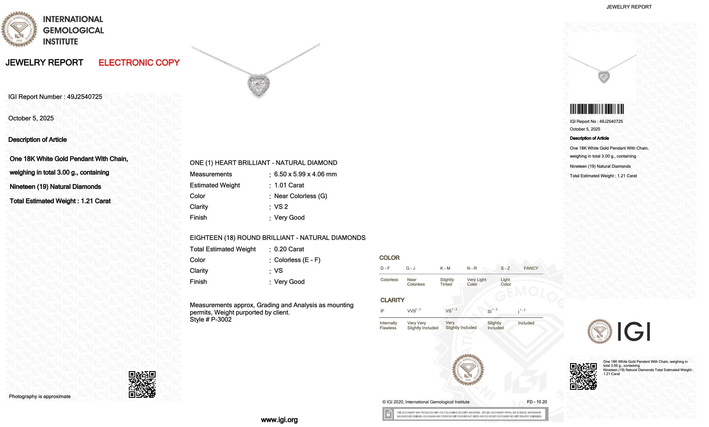 Donna Preziosa collana di diamanti da 1,21 carati con ciondolo a forma di cuore - Certificato IGI in vendita
