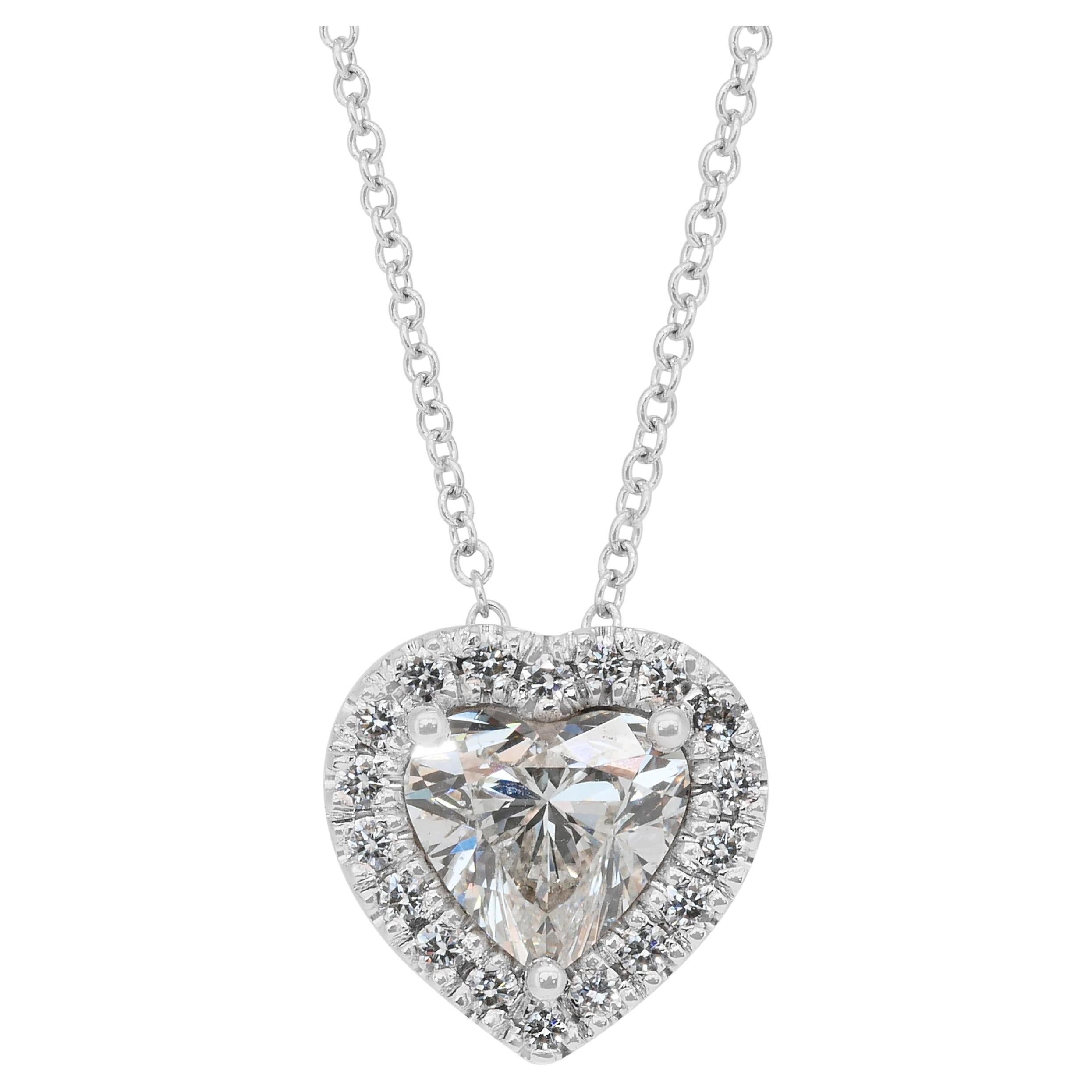Preziosa collana di diamanti da 1,21 carati con ciondolo a forma di cuore - Certificato IGI