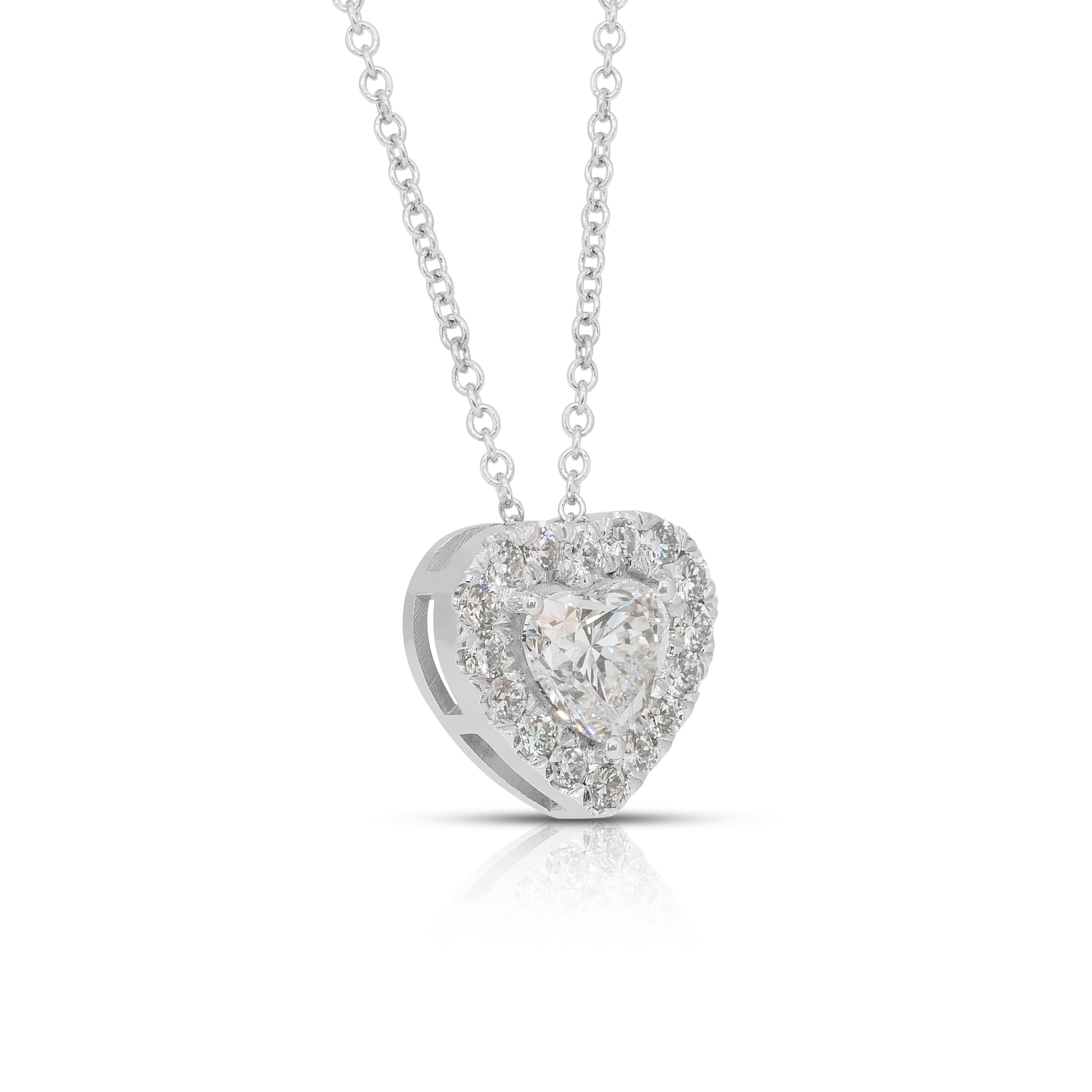 Precious 1.46ct Diamonds Necklace with Heart Pendant in 18k White Gold In condizioni Nuovo in vendita a רמת גן, IL