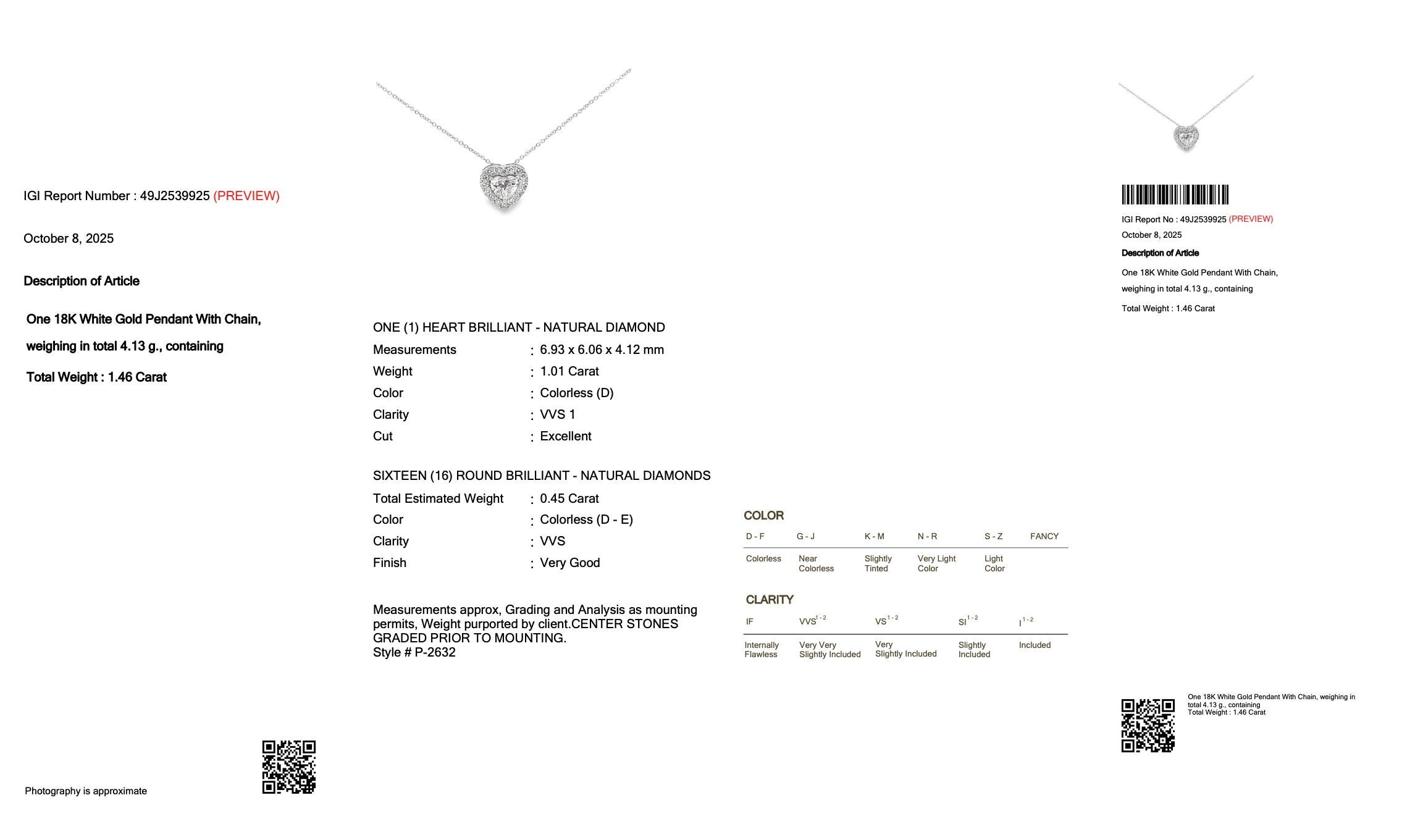 Donna Precious 1.46ct Diamonds Necklace with Heart Pendant in 18k White Gold in vendita