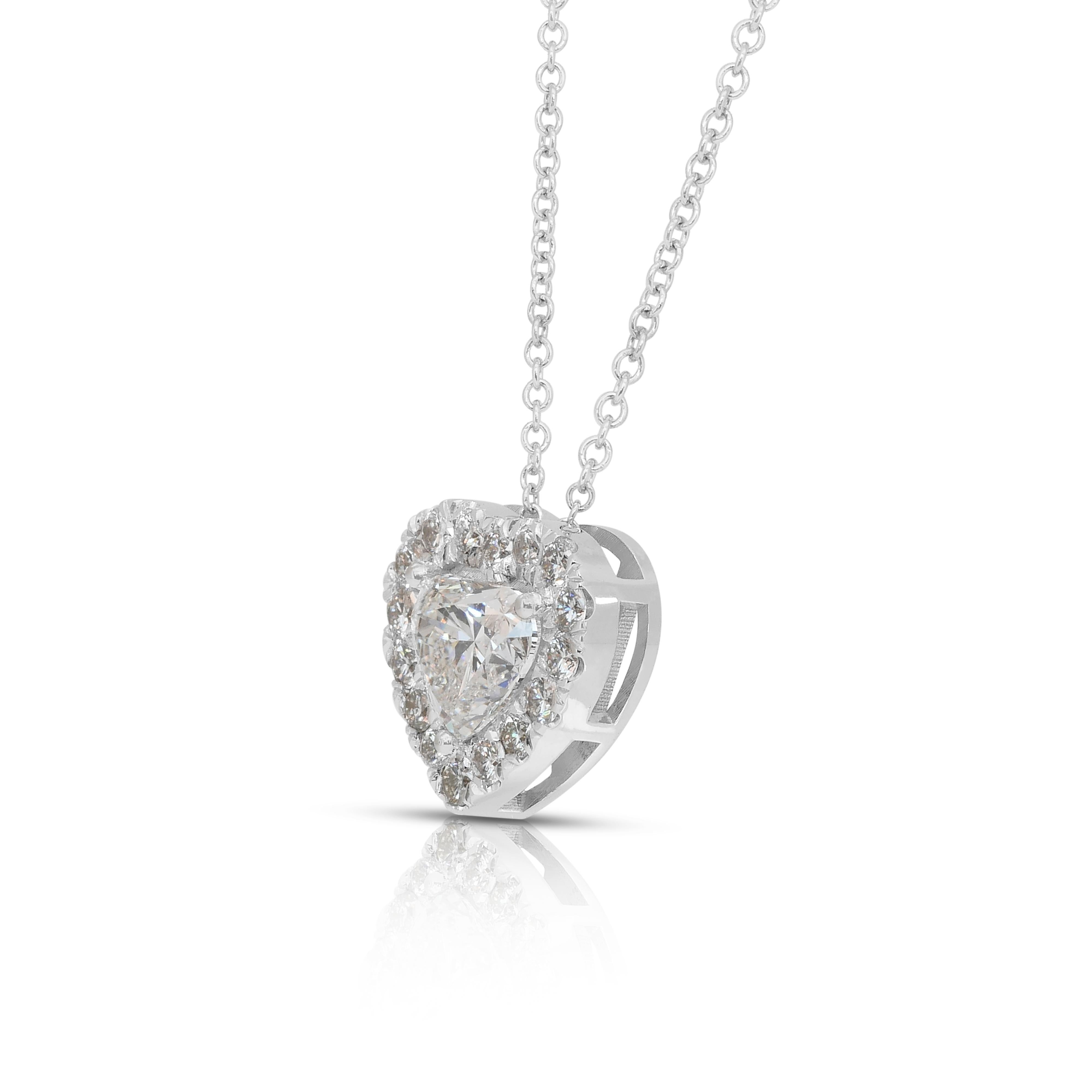 Precious 1.46ct Diamonds Necklace with Heart Pendant in 18k White Gold in vendita 1