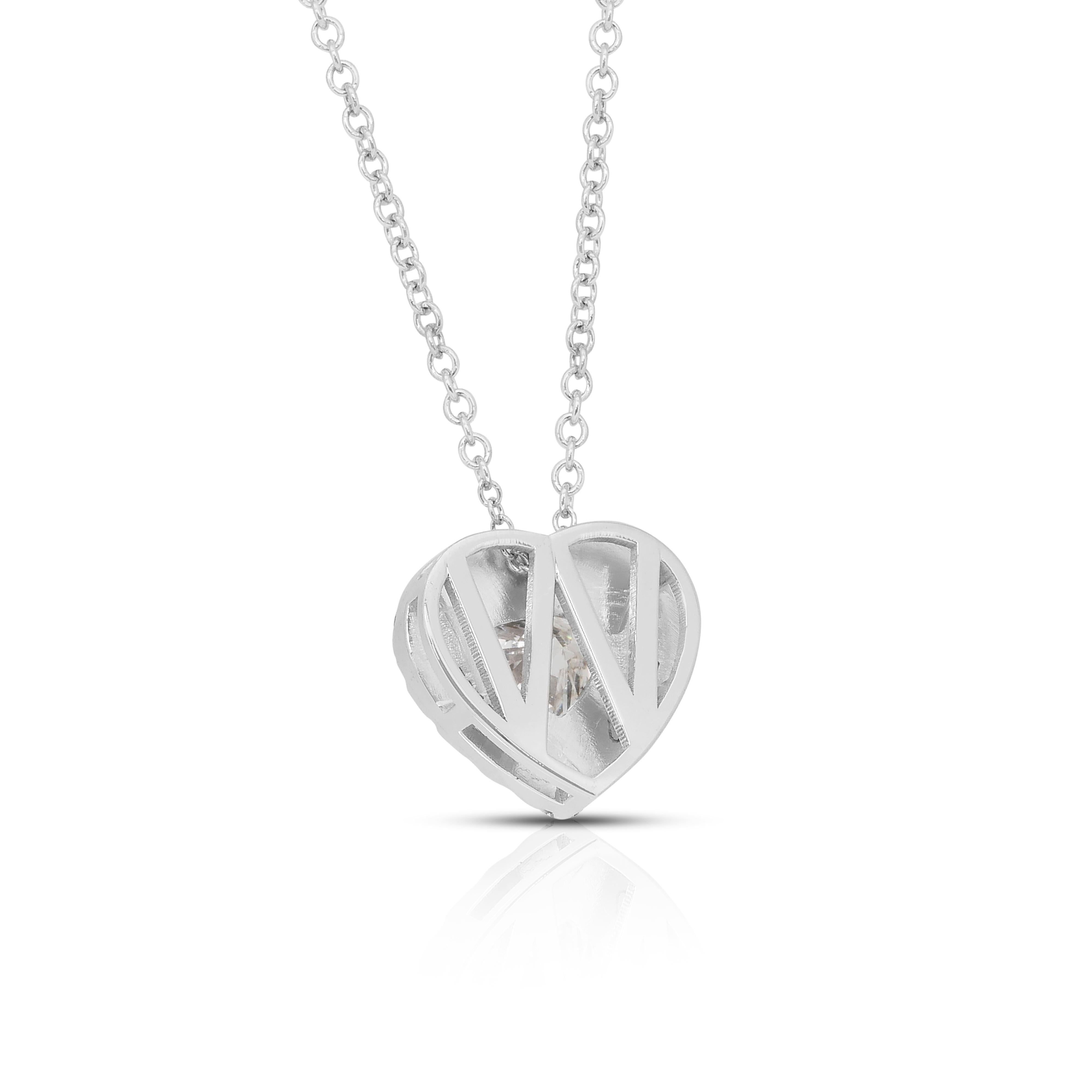 Precious 1.46ct Diamonds Necklace with Heart Pendant in 18k White Gold in vendita 3