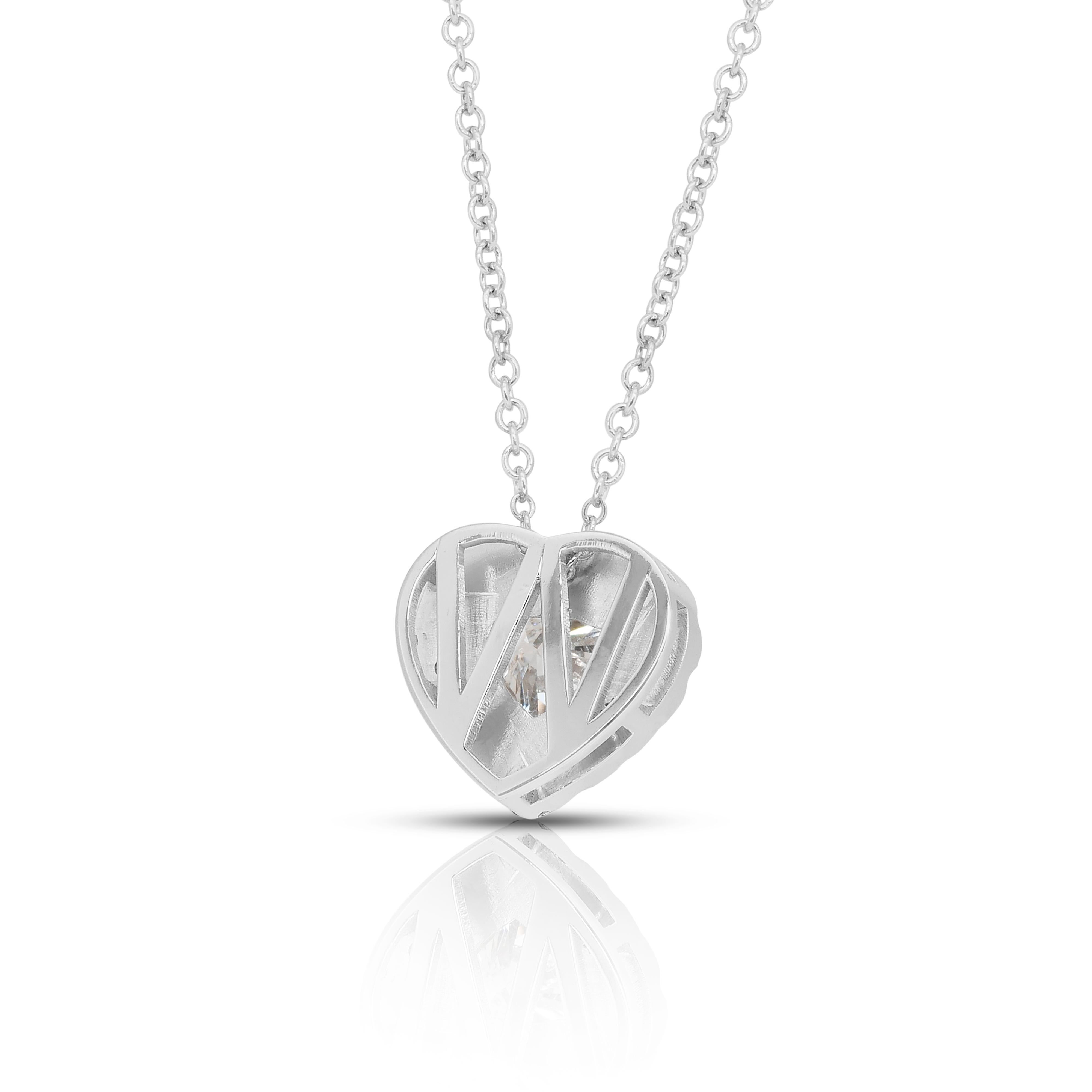Precious 1.46ct Diamonds Necklace with Heart Pendant in 18k White Gold in vendita 4