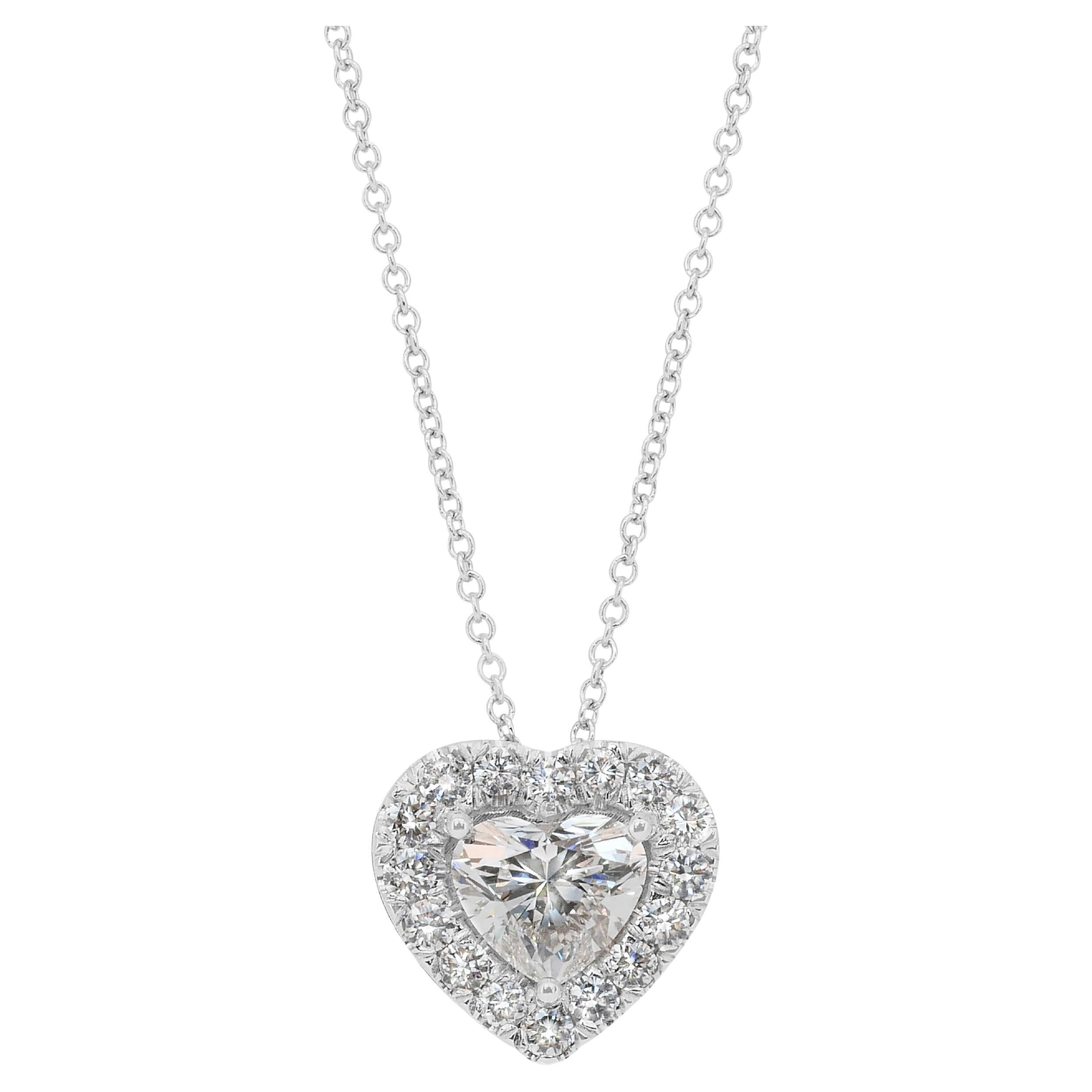 Precious 1.46ct Diamonds Necklace with Heart Pendant in 18k White Gold