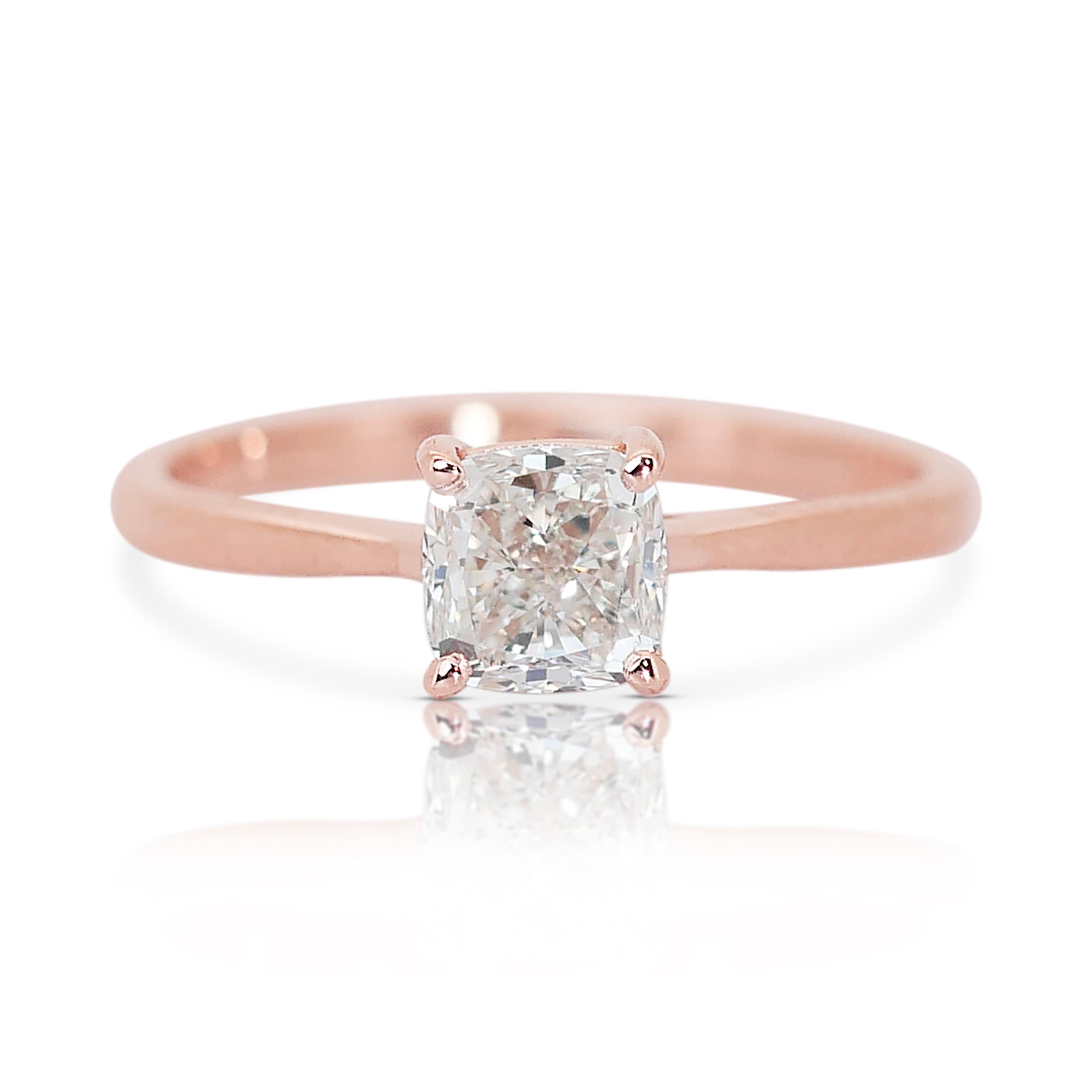 Brilliant Cut Precious 14k Rose Gold Natural Diamond Solitaire Ring w/0.90 ct - IGI Certified