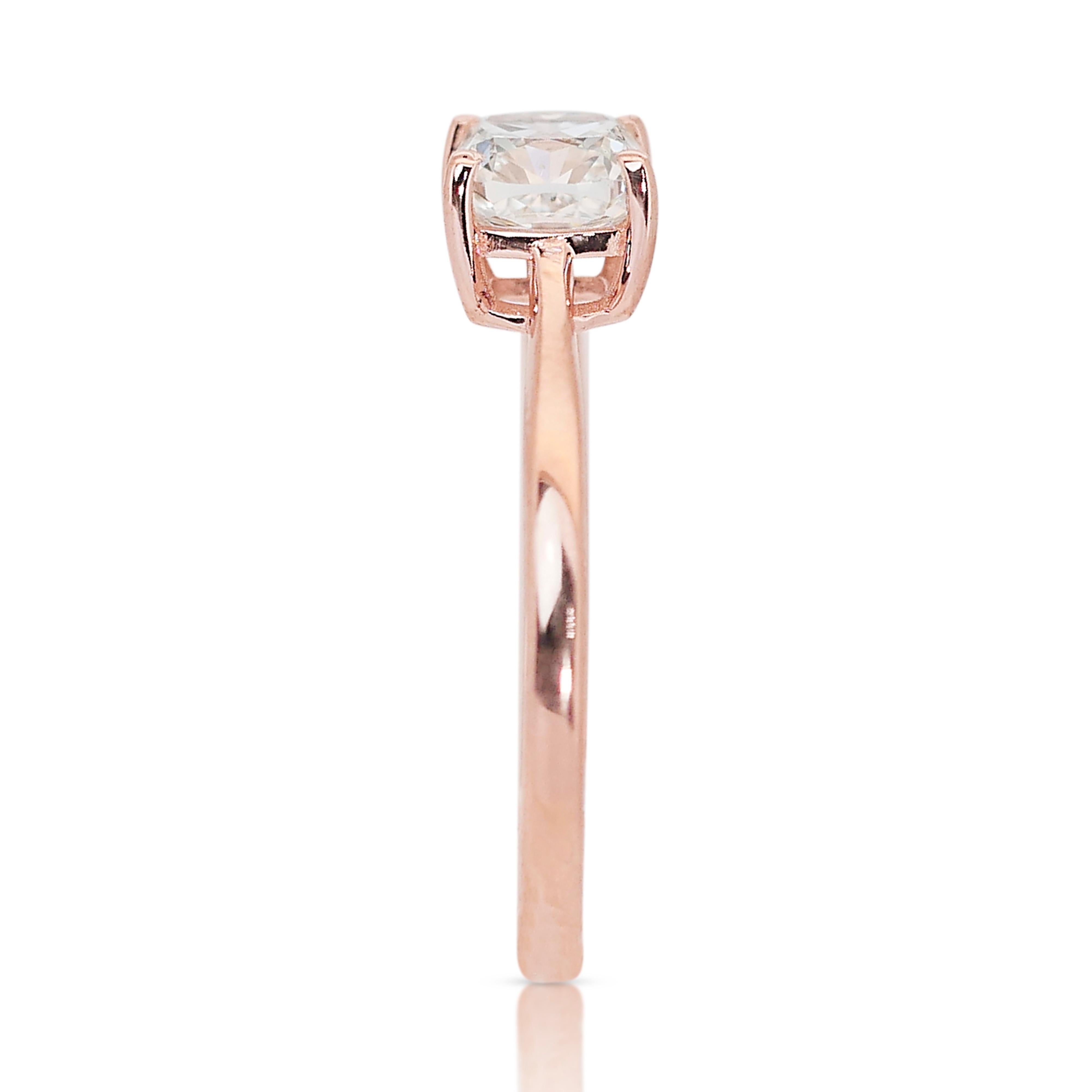 Precious 14k Rose Gold Natural Diamond Solitaire Ring w/0.90 ct - IGI Certified 3