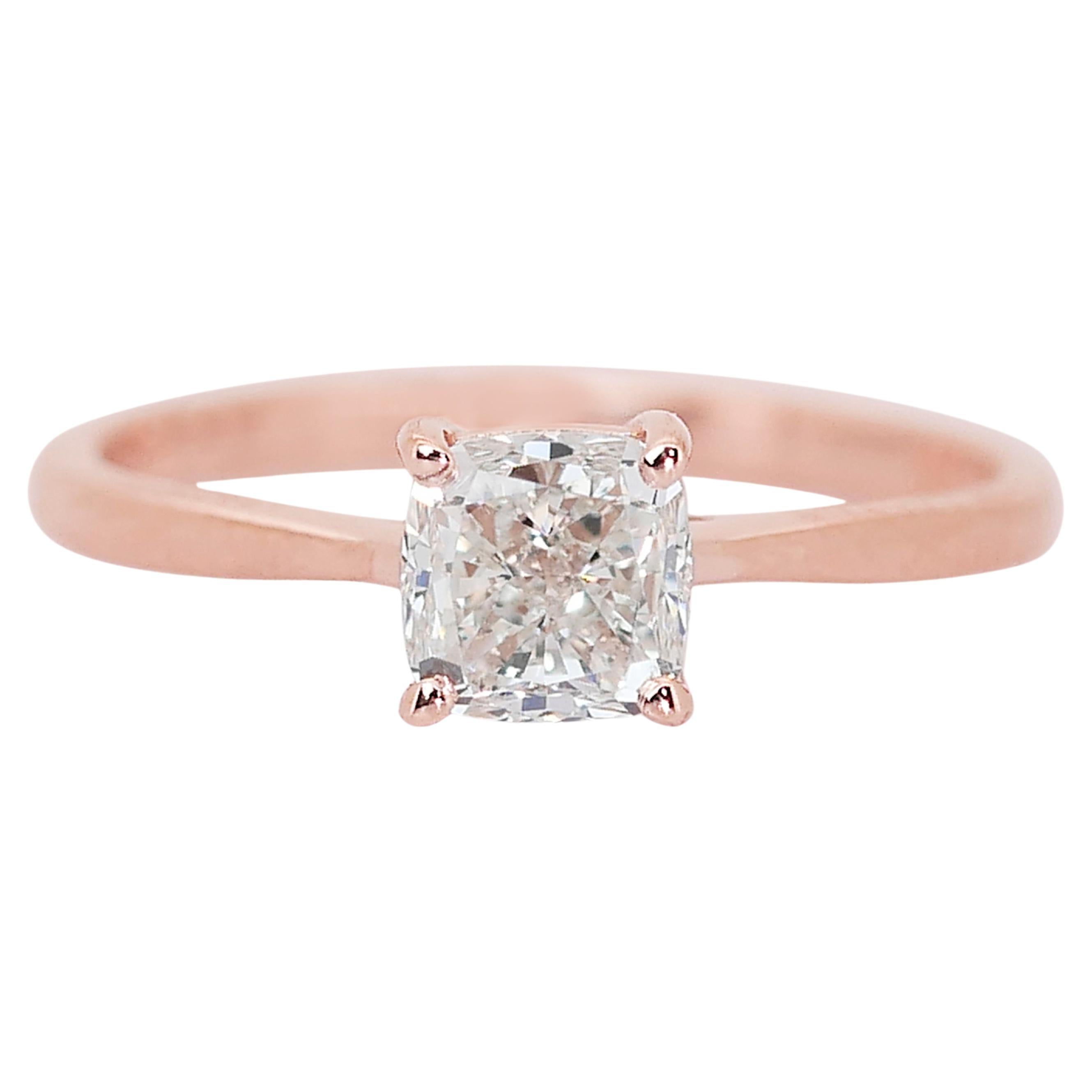 Precious 14k Rose Gold Natural Diamond Solitaire Ring w/0.90 ct - IGI Certified