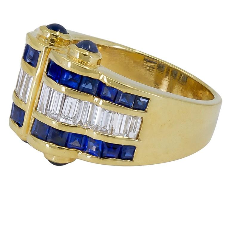 18 karat yellow gold with 3.93 carat sapphire together with 1.68 carat shimmering diamond ring. 

Sophia D by Joseph Dardashti LTD has been known worldwide for 35 years and are inspired by classic Art Deco design that merges with modern