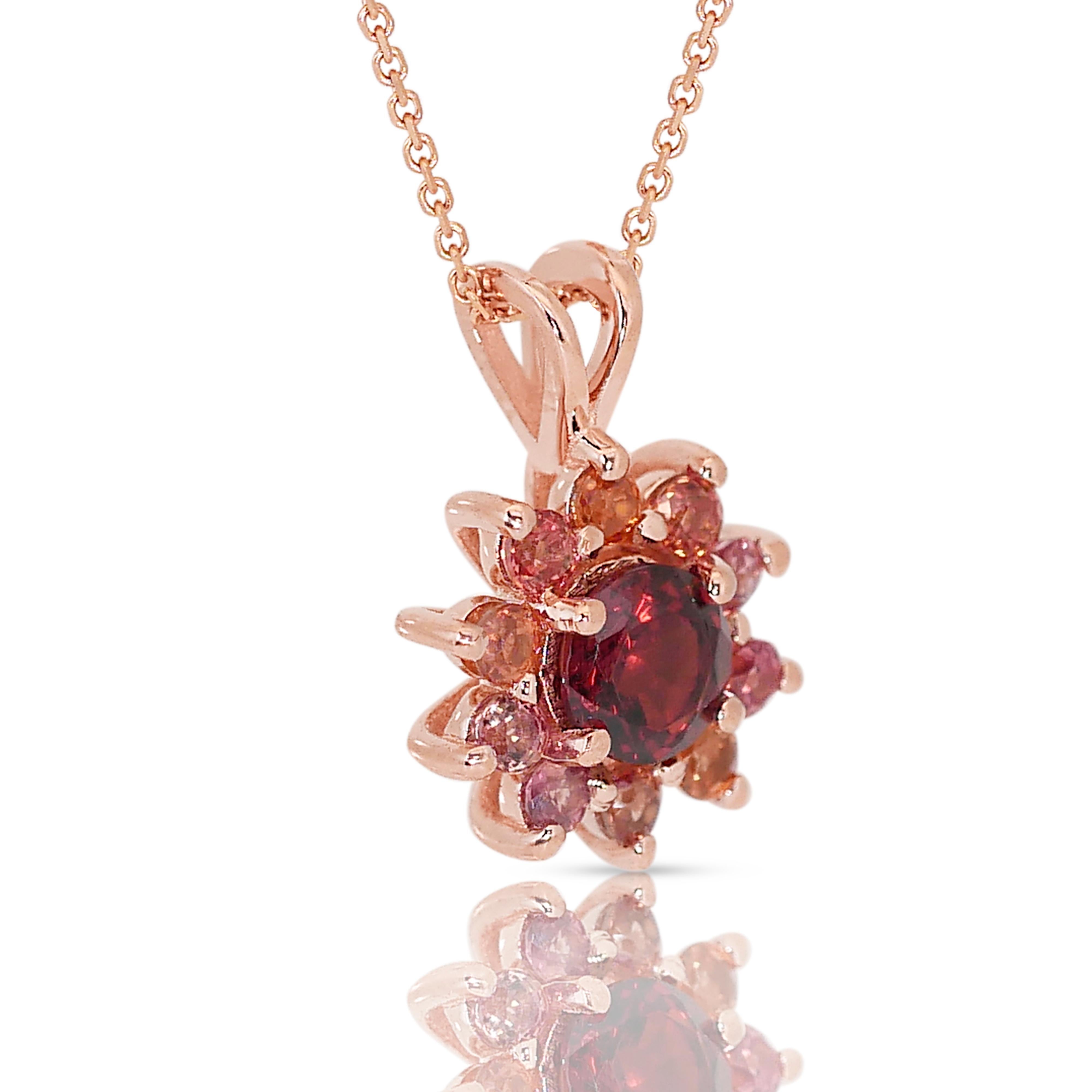 Precious 18K Rose Gold Garnet and Sapphire Pendant Necklace w/ 1.40ct - AIG Cert In New Condition For Sale In רמת גן, IL