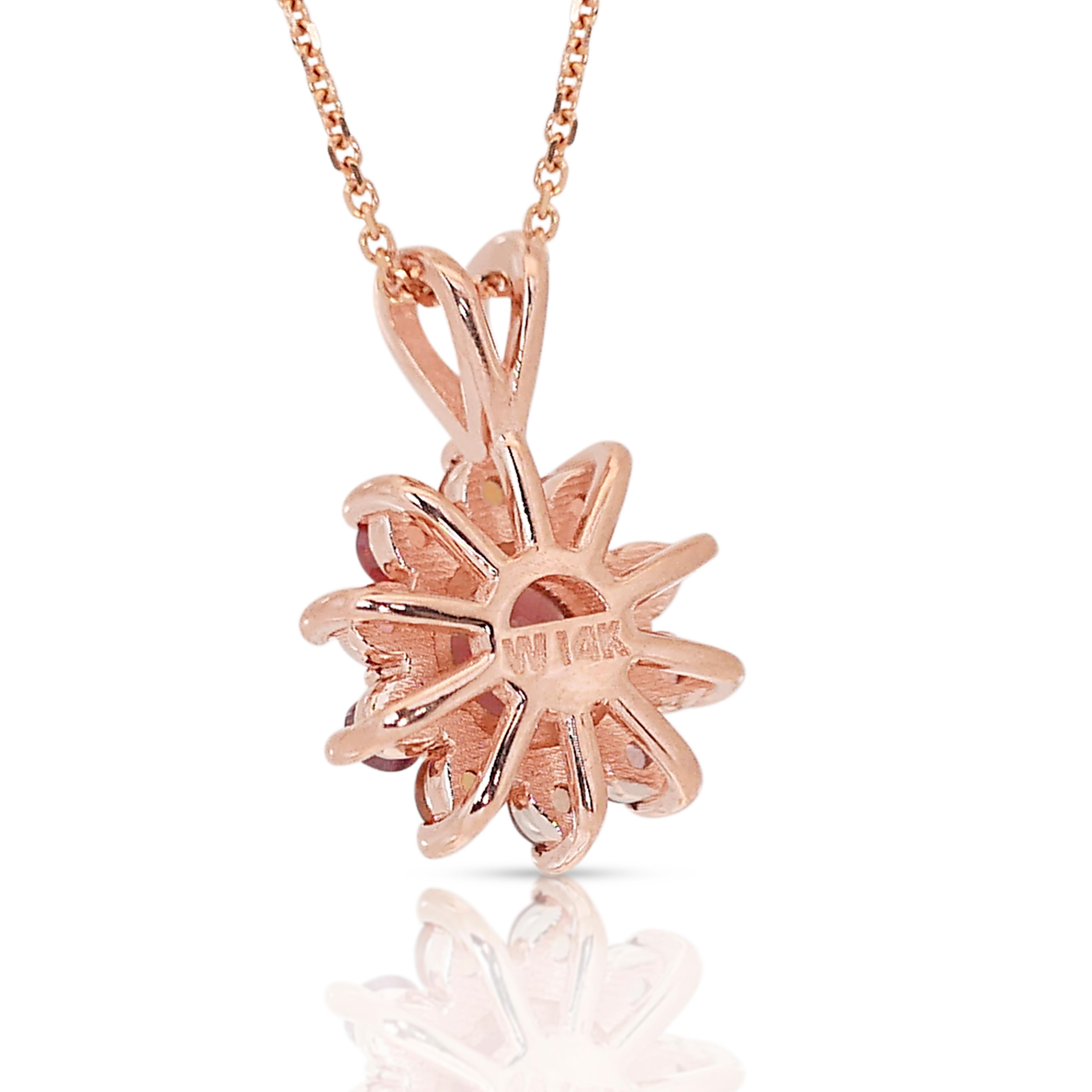 Precious 18K Rose Gold Garnet and Sapphire Pendant Necklace w/ 1.40ct - AIG Cert For Sale 1
