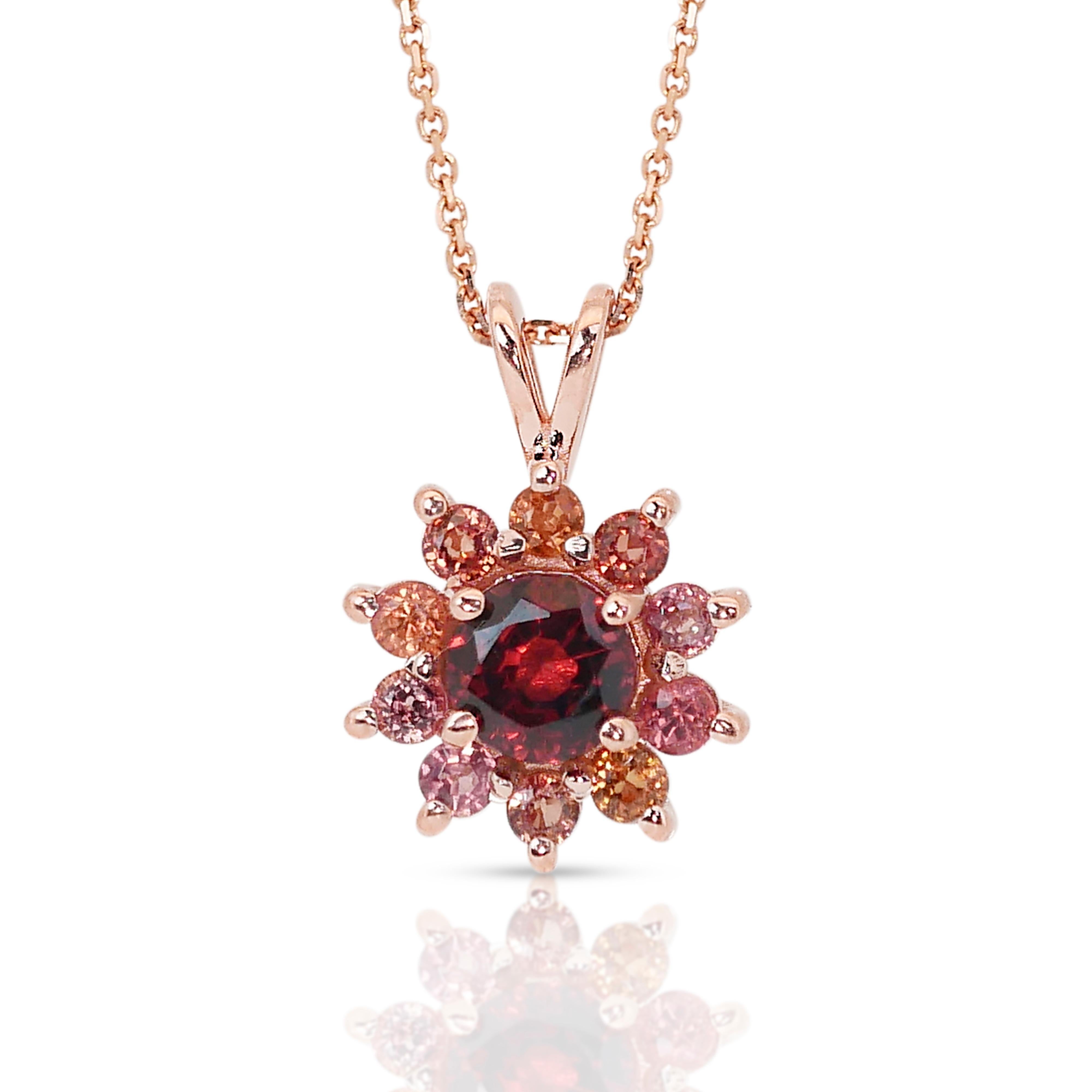 Precious 18K Rose Gold Garnet and Sapphire Pendant Necklace w/ 1.40ct - AIG Cert For Sale 2