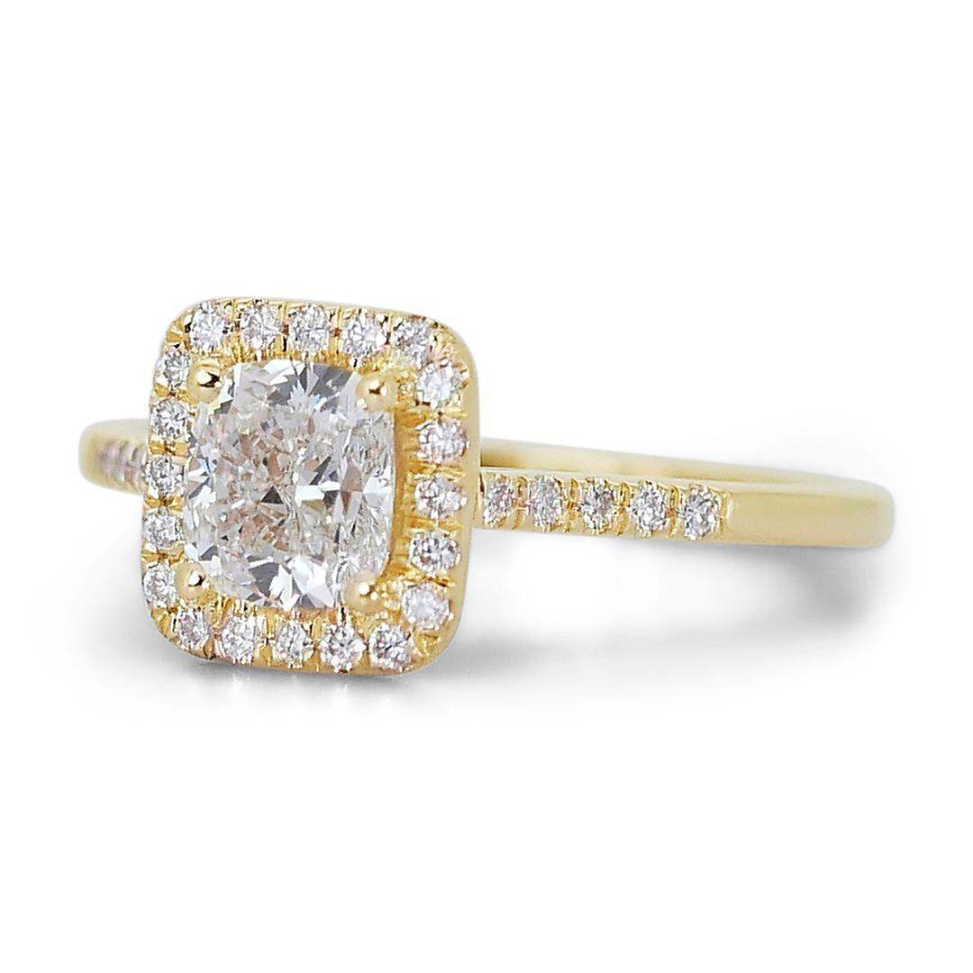 Brilliant Cut Precious 18K Yellow Gold Ideal Cut Halo Natural Diamond Ring w/1.65ct - IGI Cert For Sale