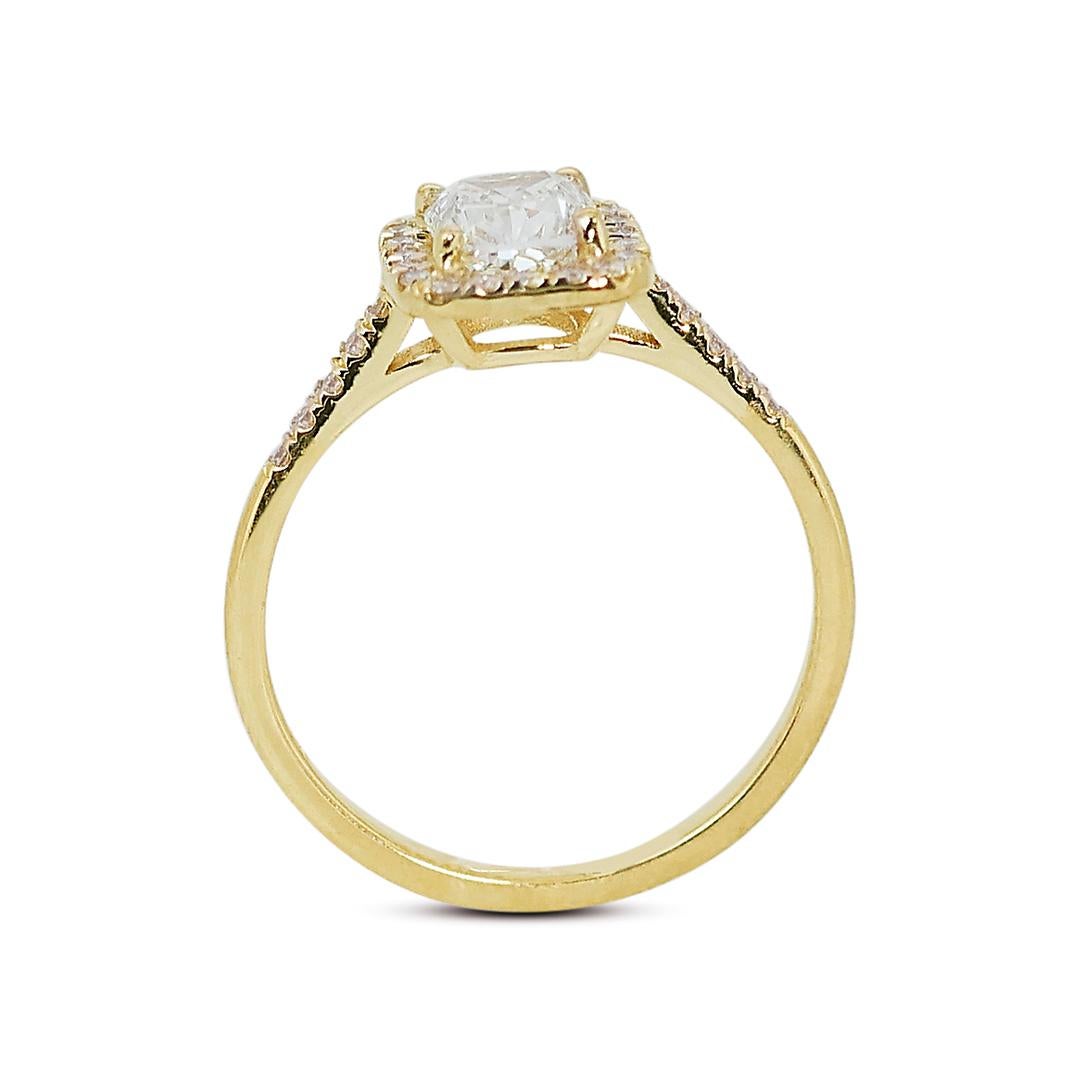 Precious 18K Yellow Gold Ideal Cut Halo Natural Diamond Ring w/1.65ct - IGI Cert For Sale 1