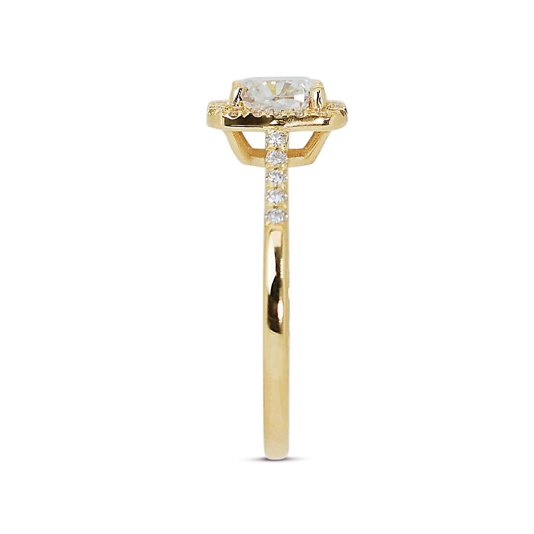 Precious 18K Yellow Gold Ideal Cut Halo Natural Diamond Ring w/1.65ct - IGI Cert For Sale 2
