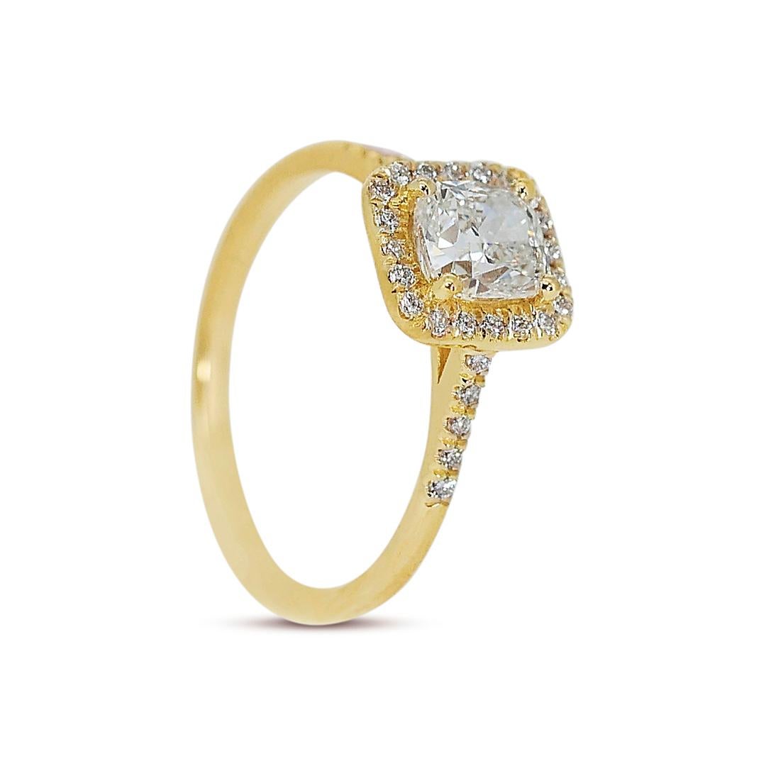 Precious 18K Yellow Gold Ideal Cut Halo Natural Diamond Ring w/1.65ct - IGI Cert For Sale 3