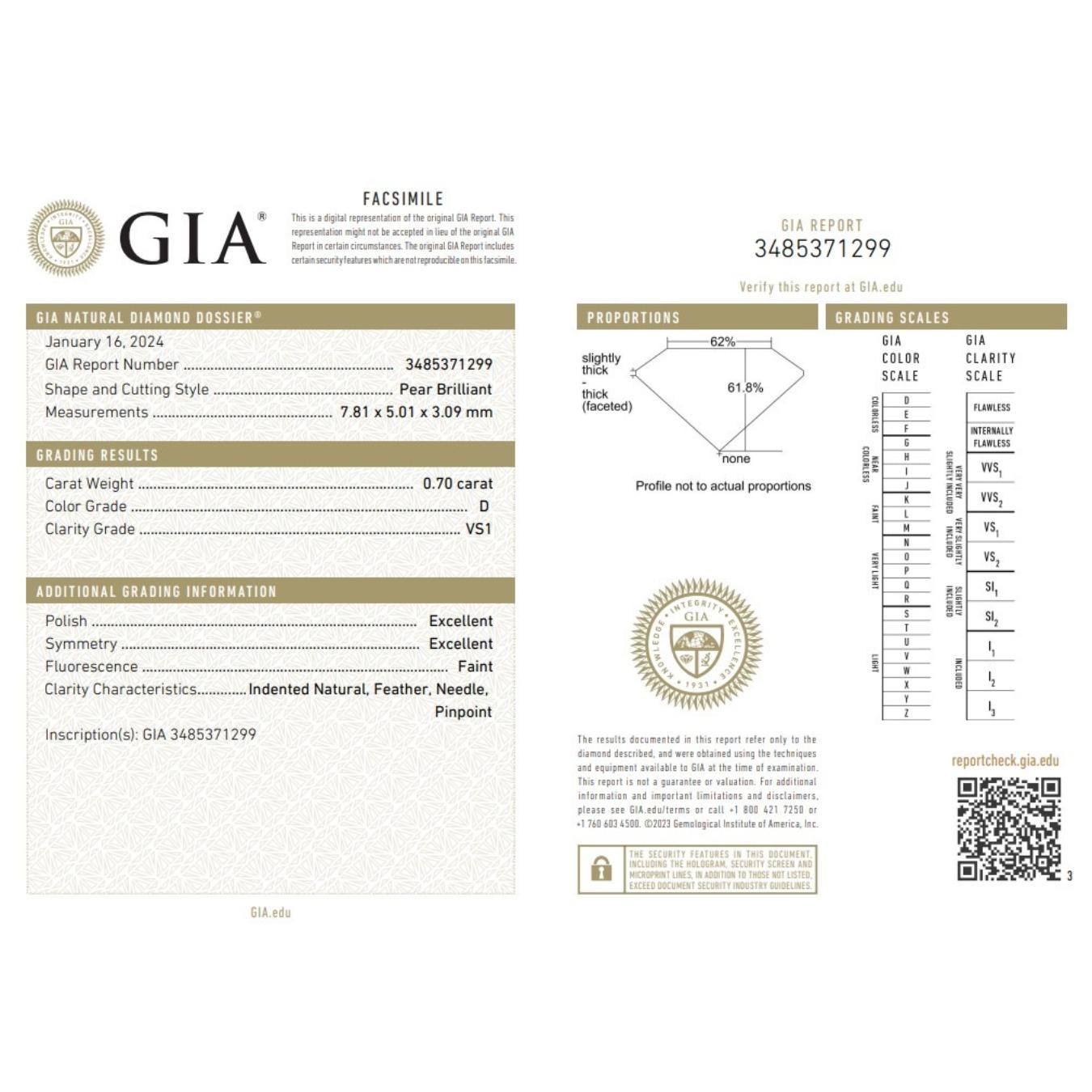 Precious 1pc Ideal Cut Natural Diamond w/0.70 ct - GIA Certified

Introducing this precious ideal cut 0.70 carat pear shaped diamond. This ideal cut diamond, certified by GIA  guarantees authenticity and quality. The elegant pear shape adds a touch