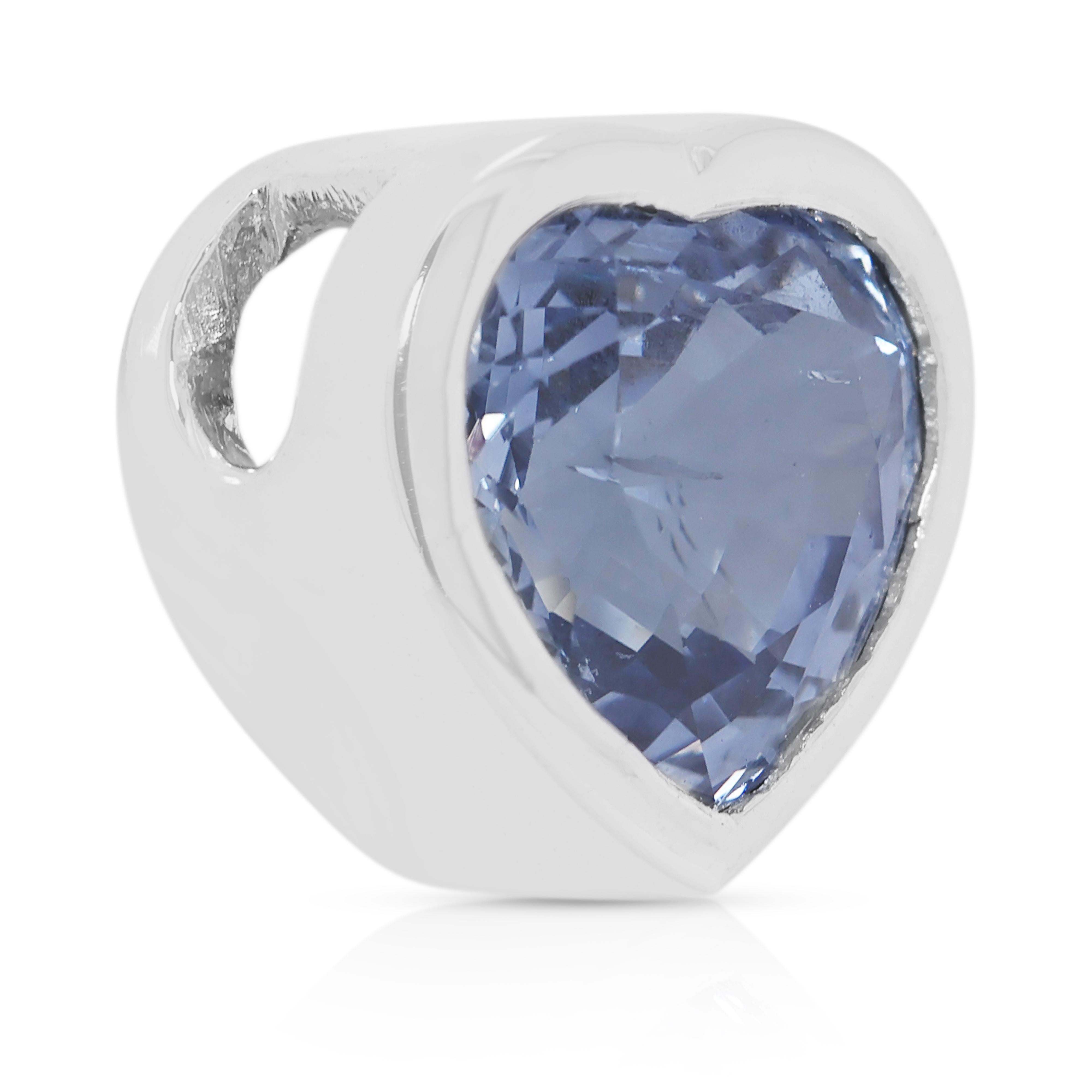 Heart Cut Precious 2.18ct Heart-Shaped Sapphire Pendant in 18K White Gold For Sale