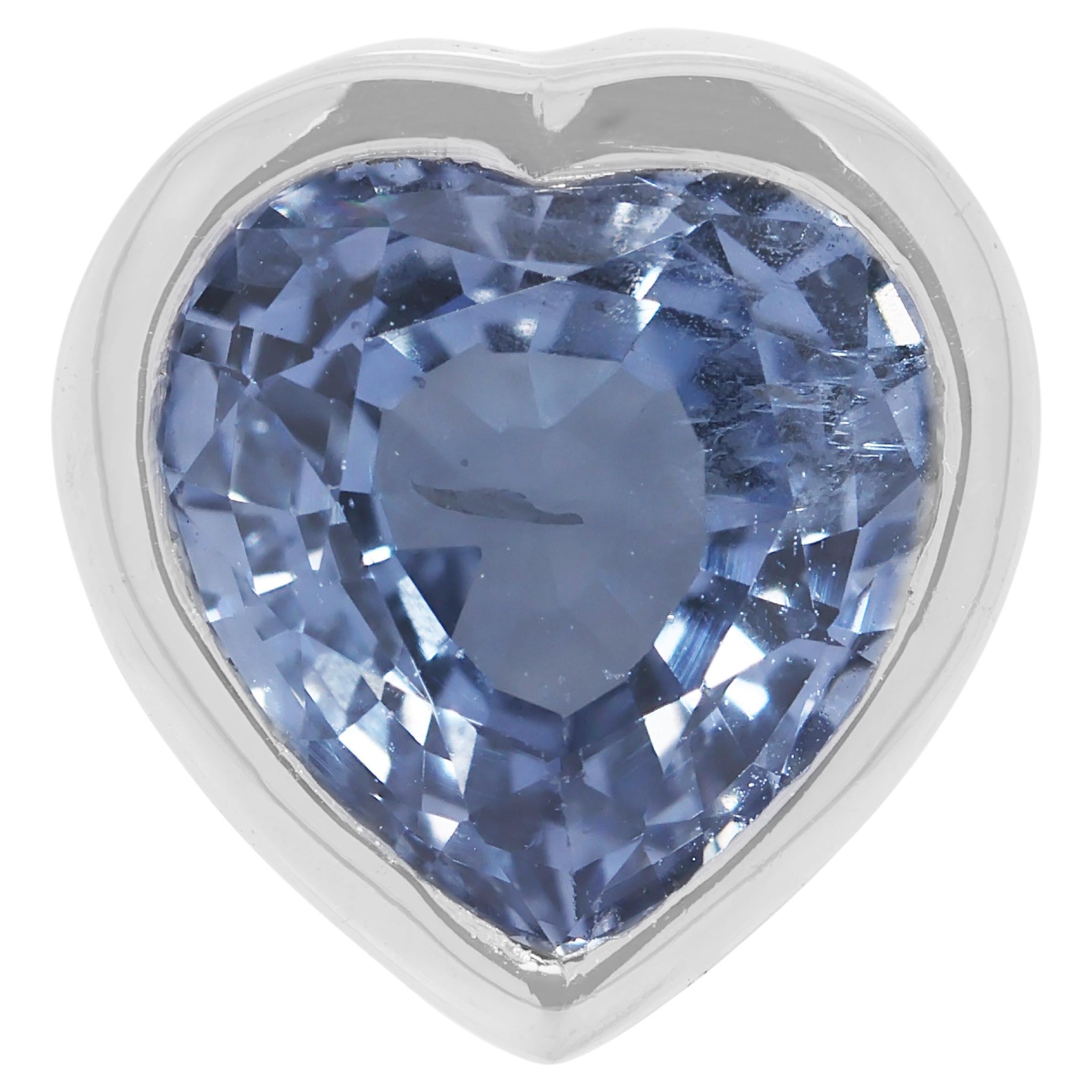 Precious 2.18ct Heart-Shaped Sapphire Pendant in 18K White Gold For Sale