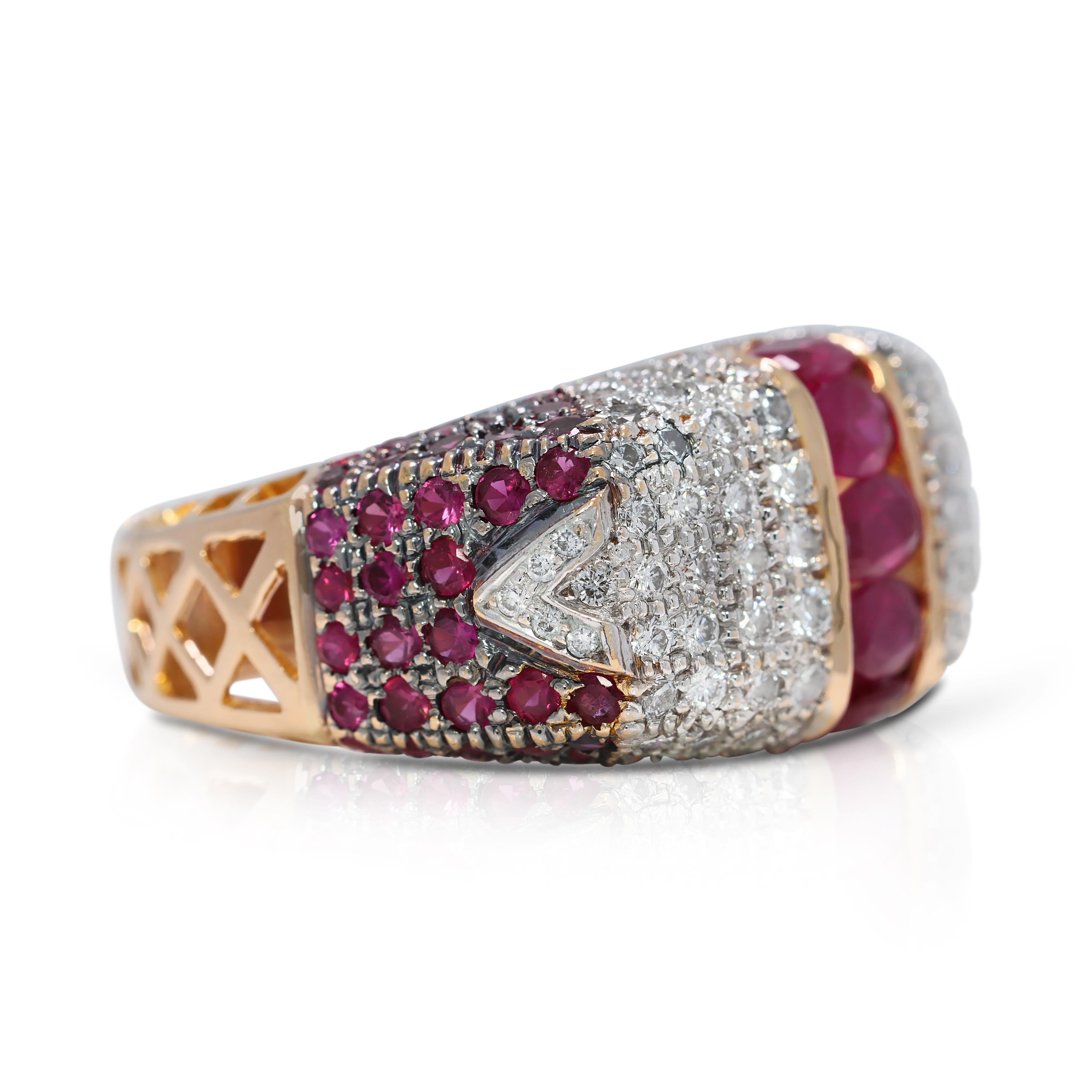 Taille ovale Bague précieuse en or jaune 18 carats, rubis 2,51 carats et diamants naturels en vente