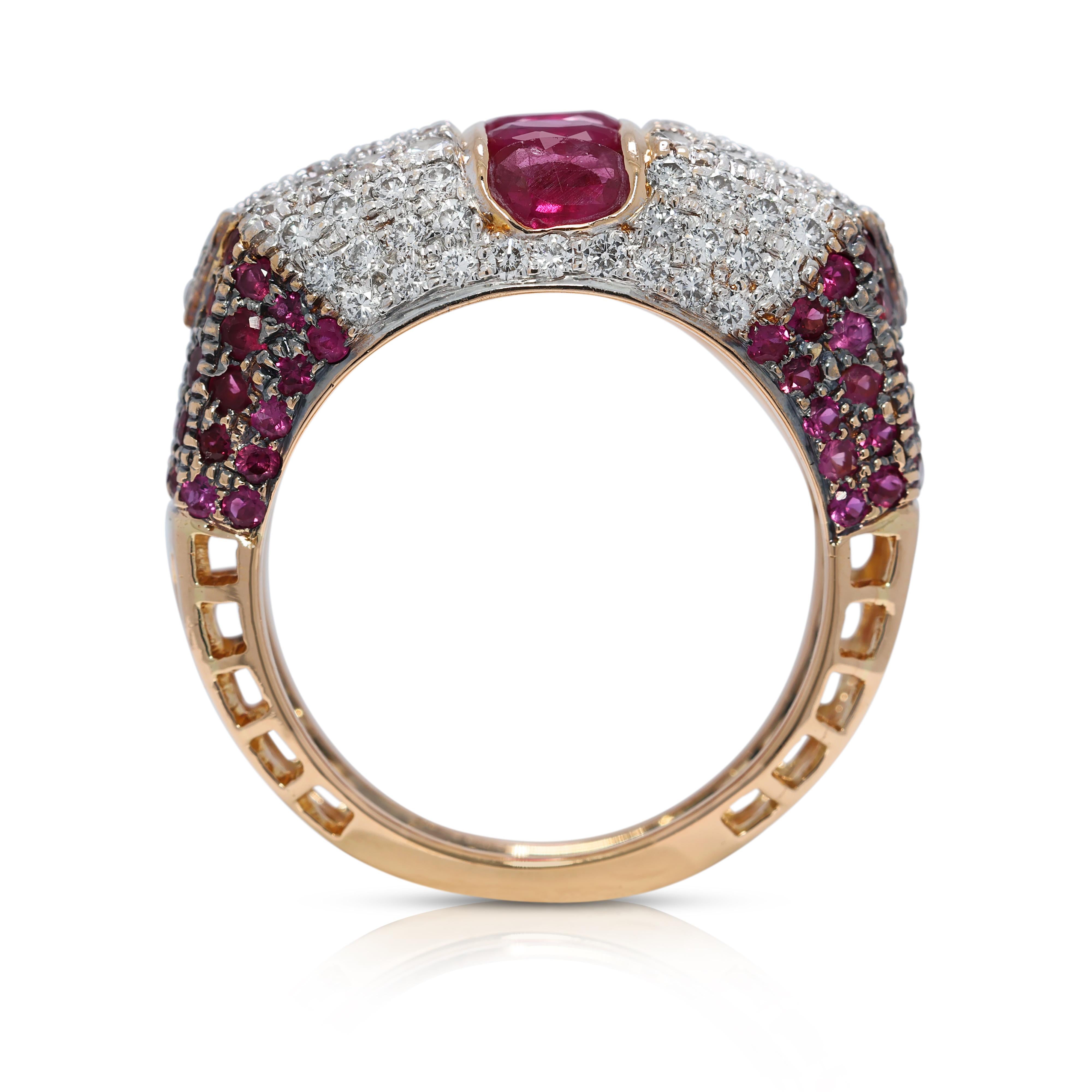 Bague précieuse en or jaune 18 carats, rubis 2,51 carats et diamants naturels en vente 3