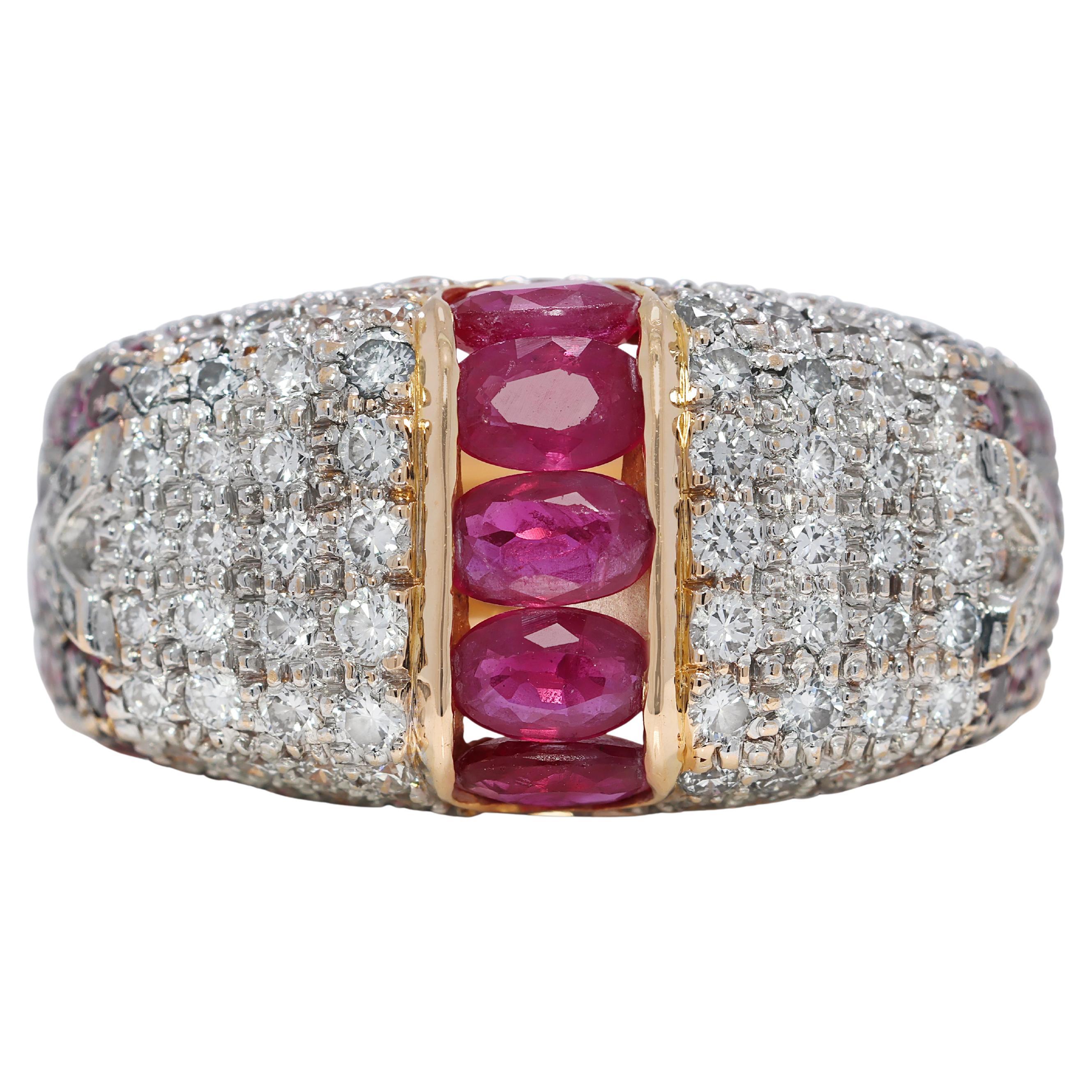 Precious 2.51ct Ruby and Natural Diamonds Ring in 18K Yellow Gold