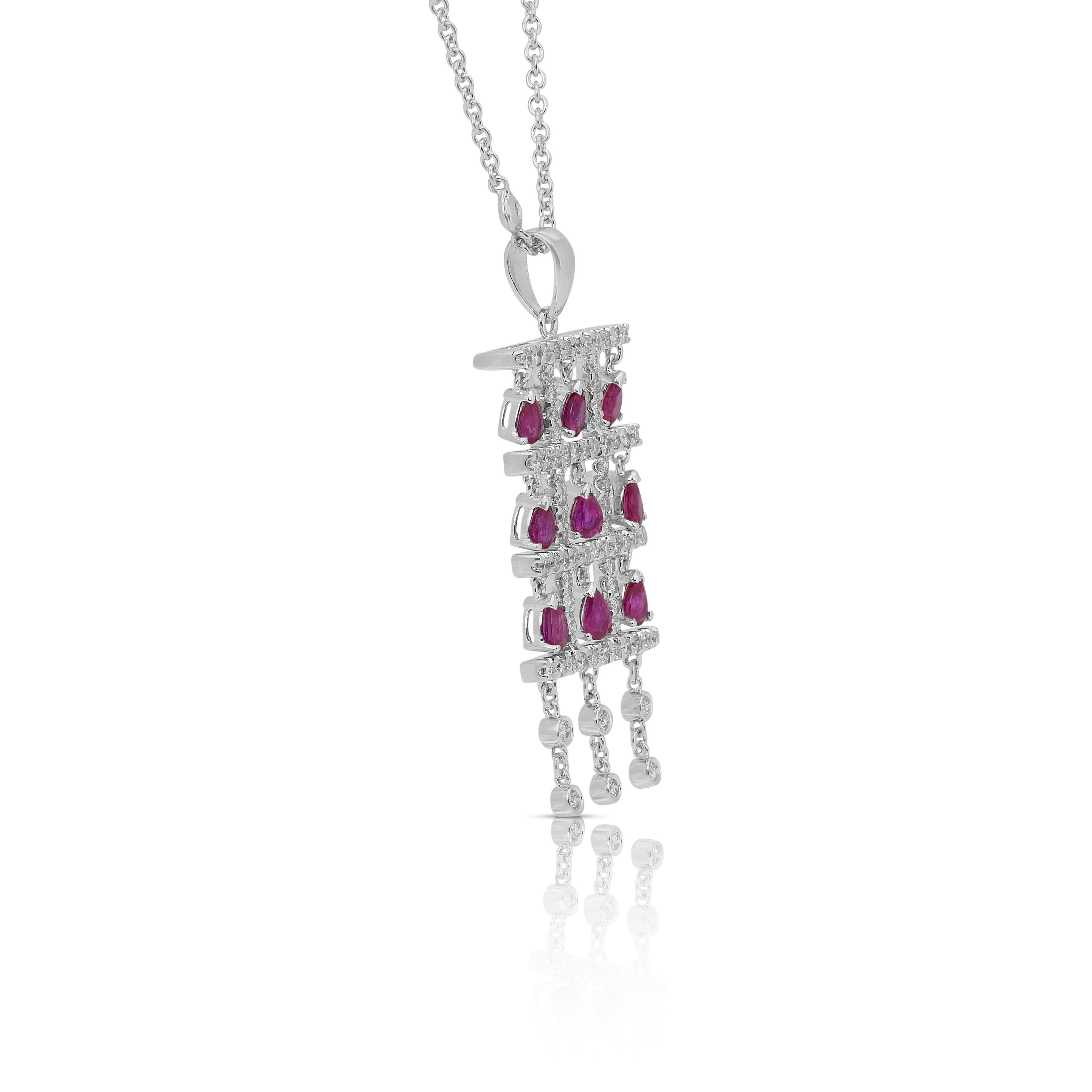Preziosa collana con rubini e diamanti da 2,85 carati con ciondolo in oro bianco 18 carati In condizioni Nuovo in vendita a רמת גן, IL