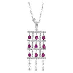 Precious 2.85ct Rubies and Diamonds Necklace with Pendant in 18k White Gold
